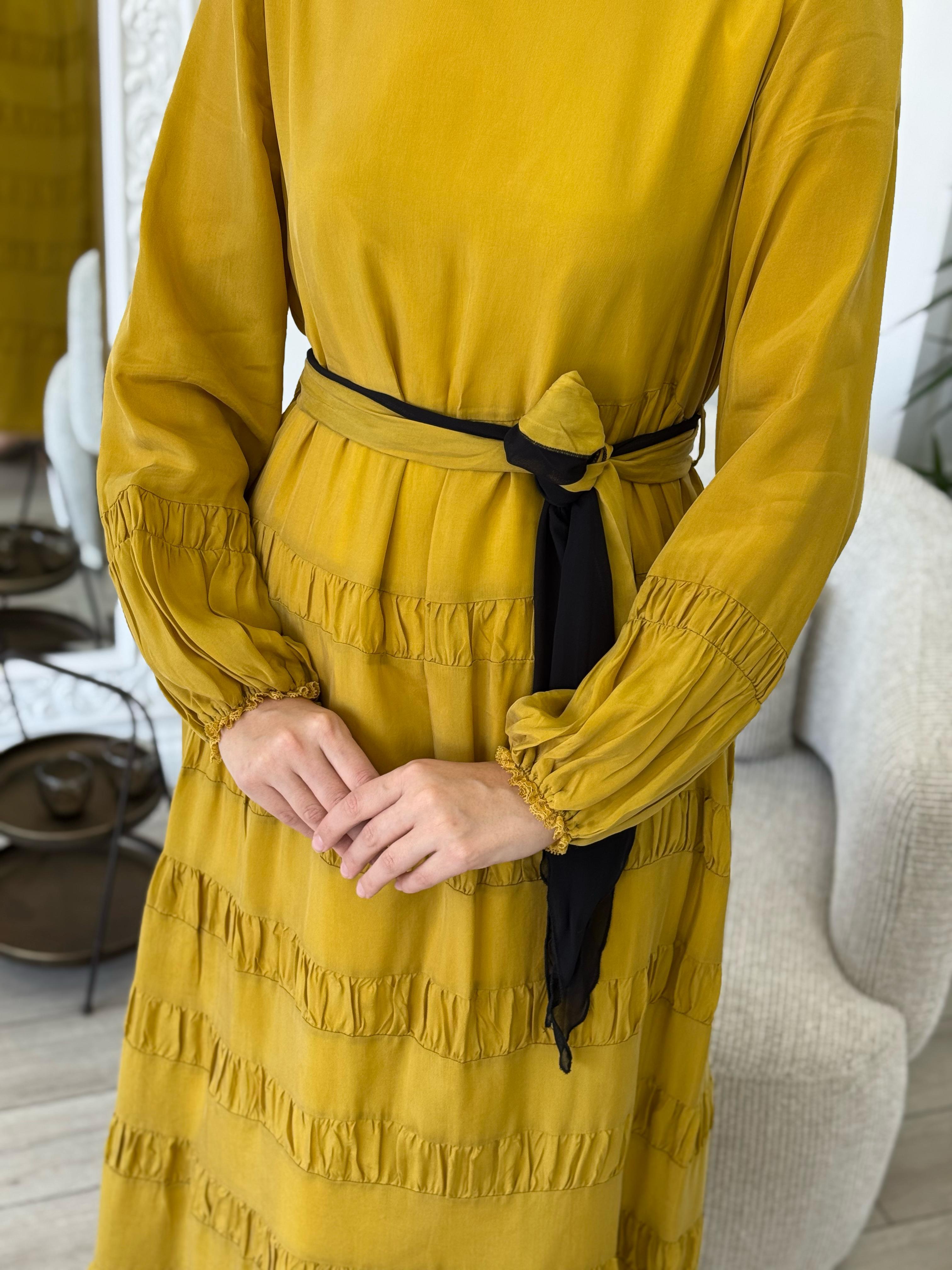 Misswhence Yakası Güpür Detaylı Elbise Sarı 35830