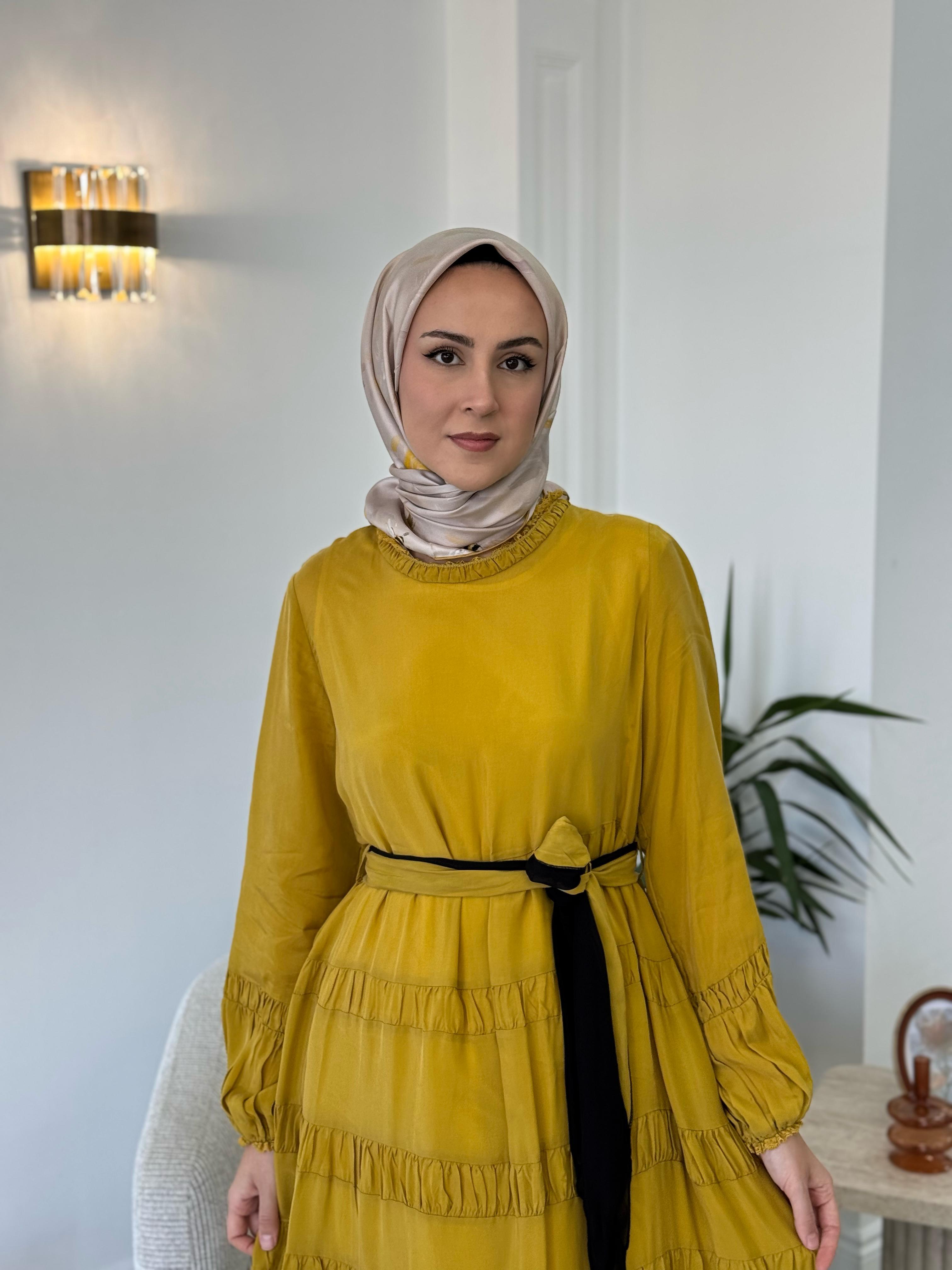 Misswhence Yakası Güpür Detaylı Elbise Sarı 35830