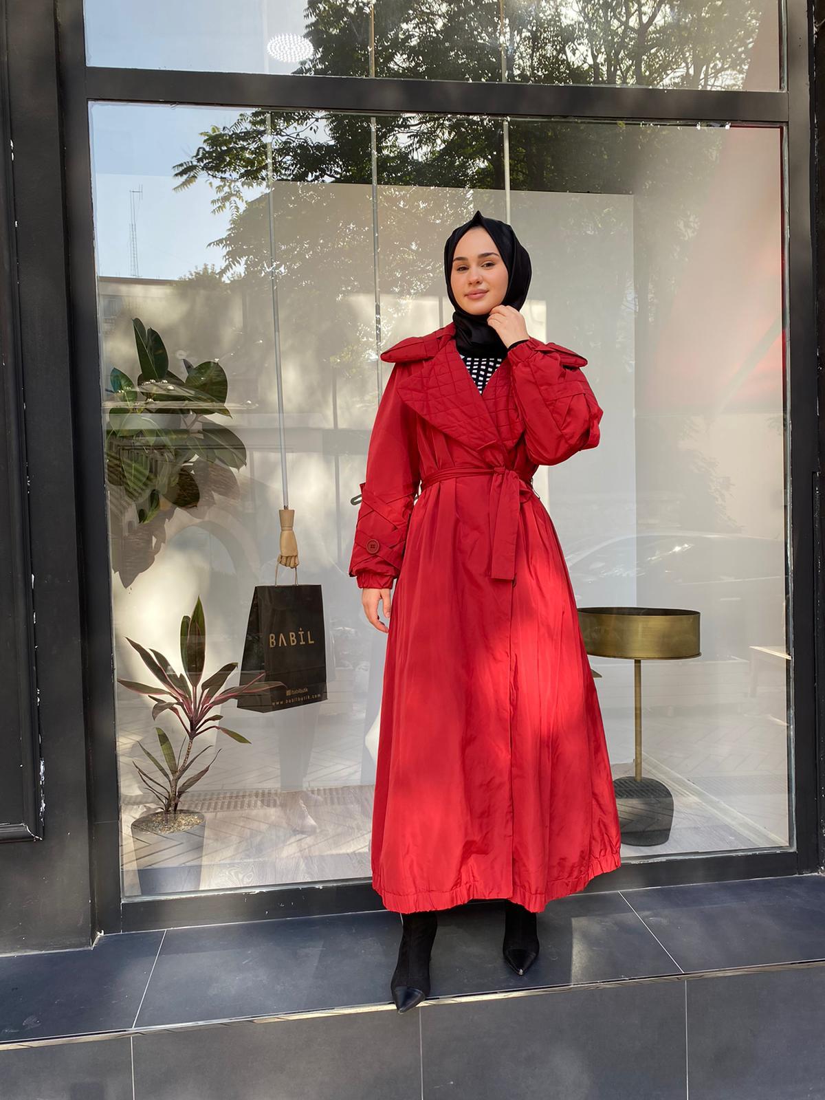 Misswhence Yakası Kapitone Bordo Trençkot 34515