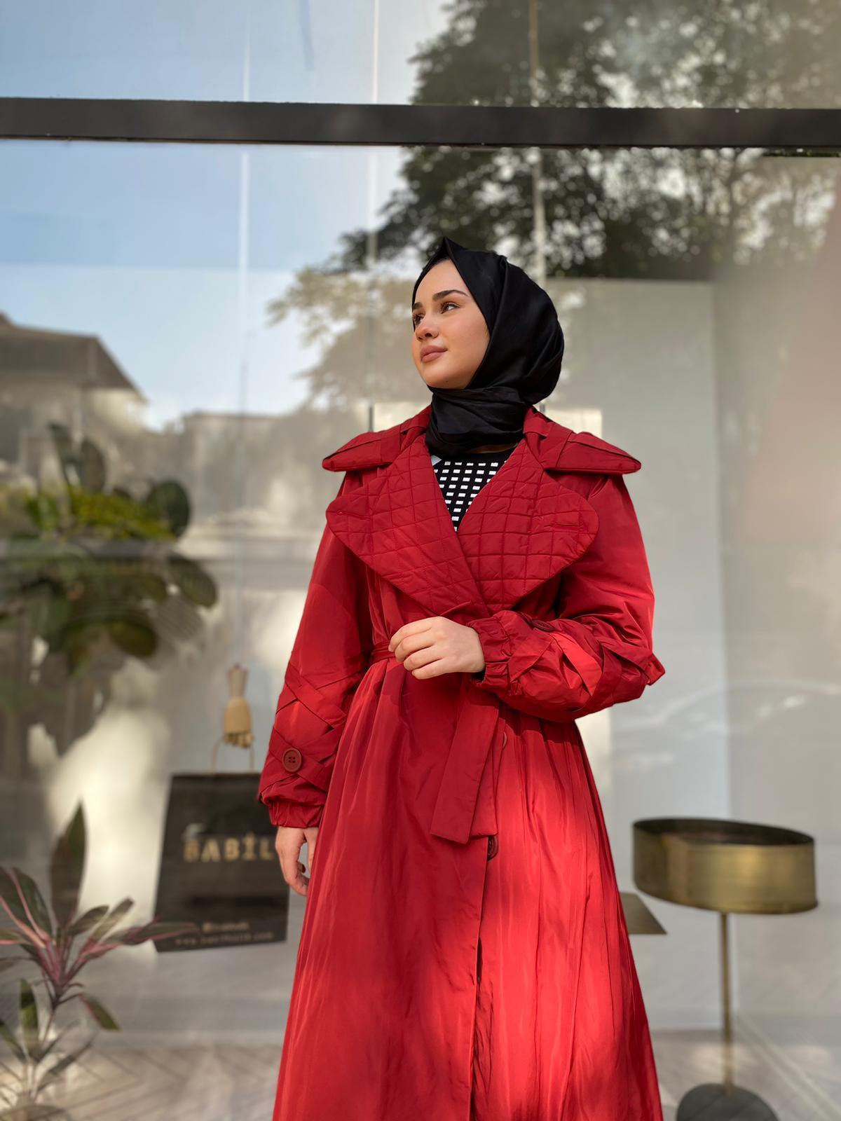 Misswhence Yakası Kapitone Bordo Trençkot 34515