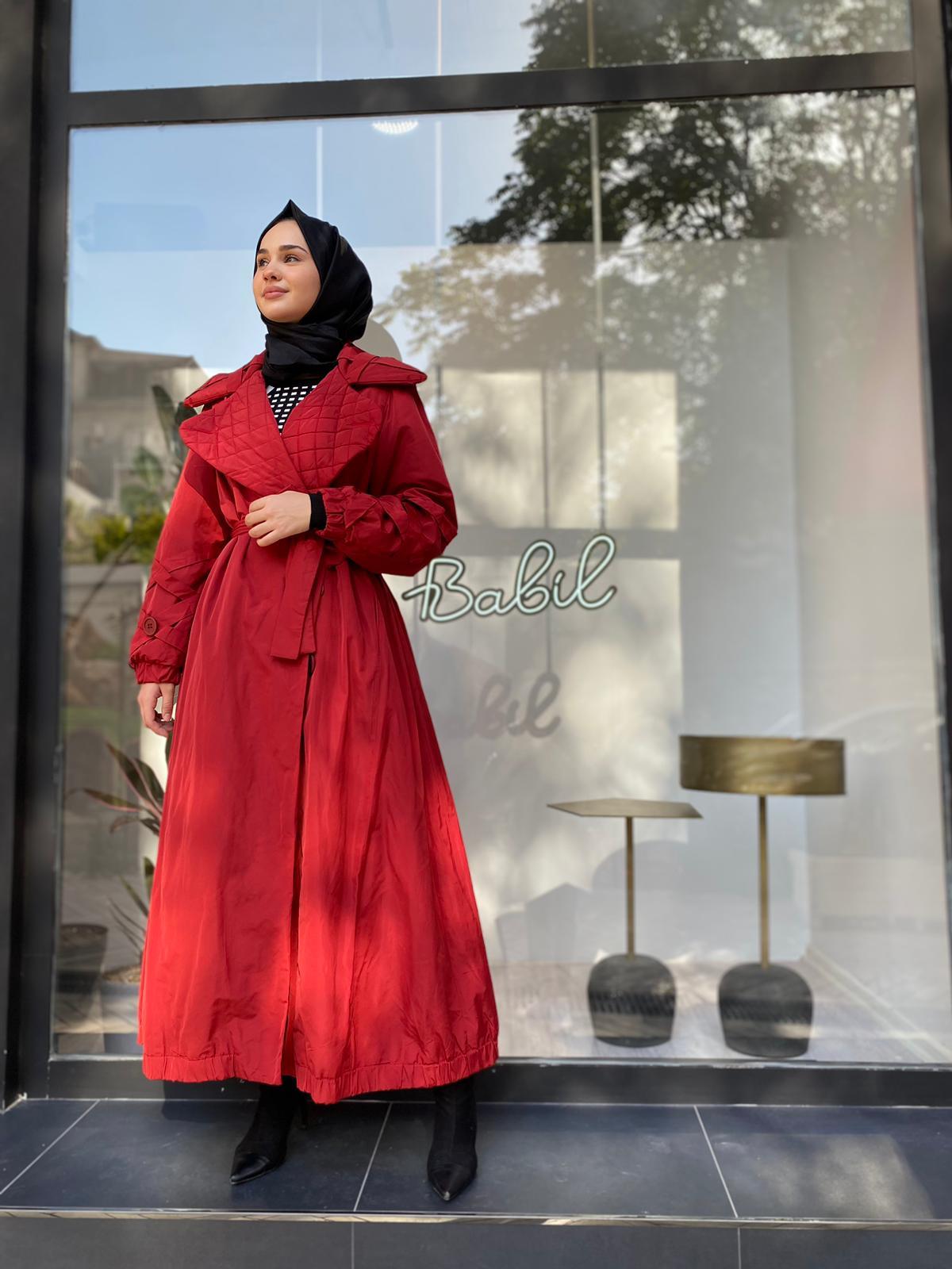 Misswhence Yakası Kapitone Bordo Trençkot 34515