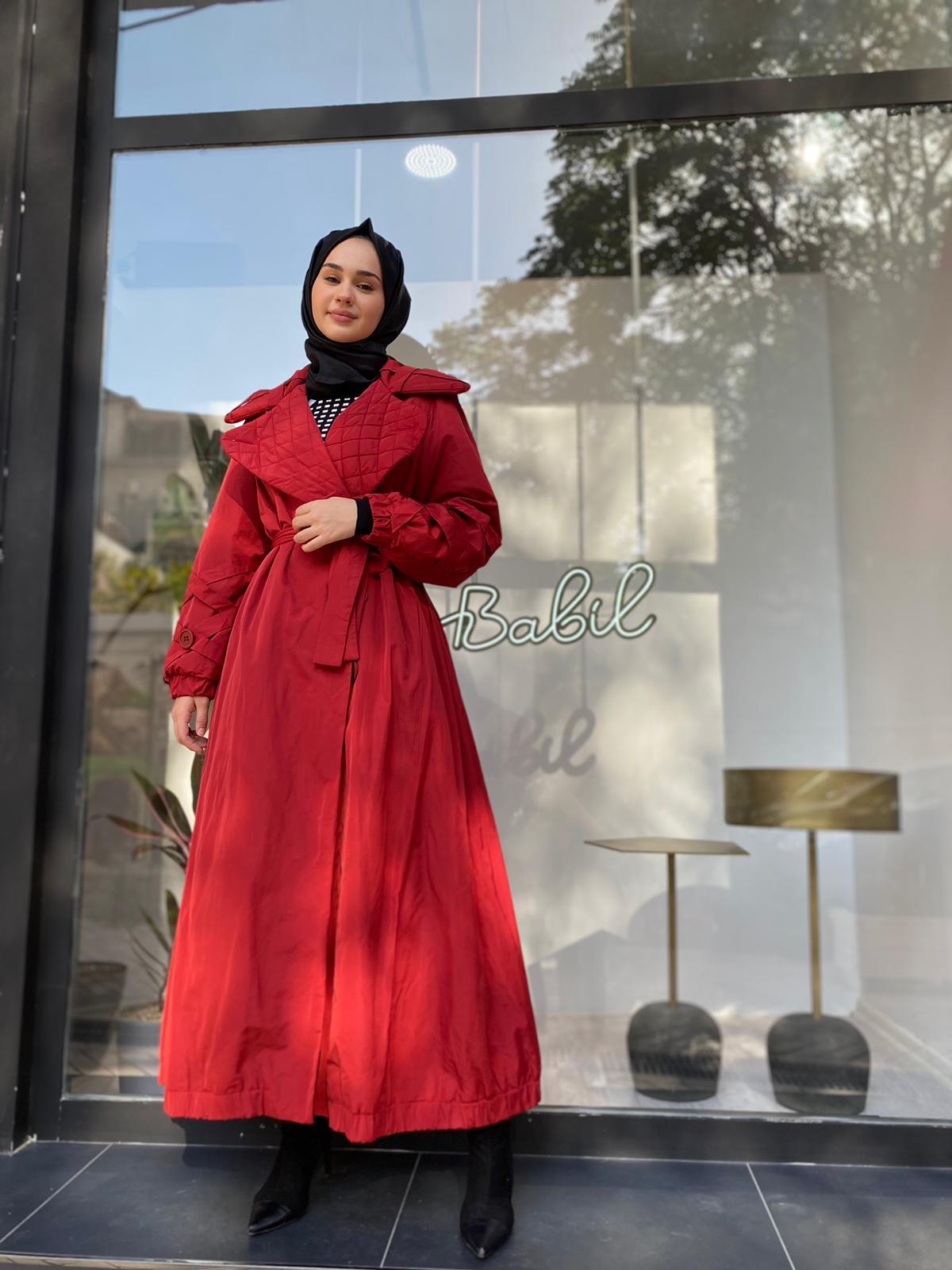 Misswhence Yakası Kapitone Bordo Trençkot 34515