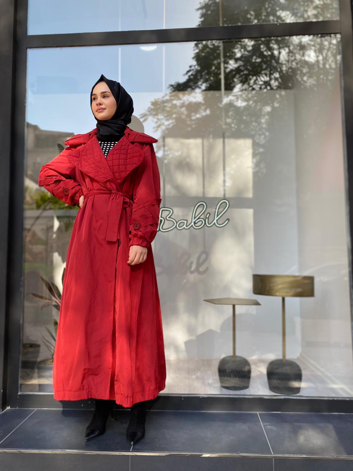 Misswhence Yakası Kapitone Bordo Trençkot 34515