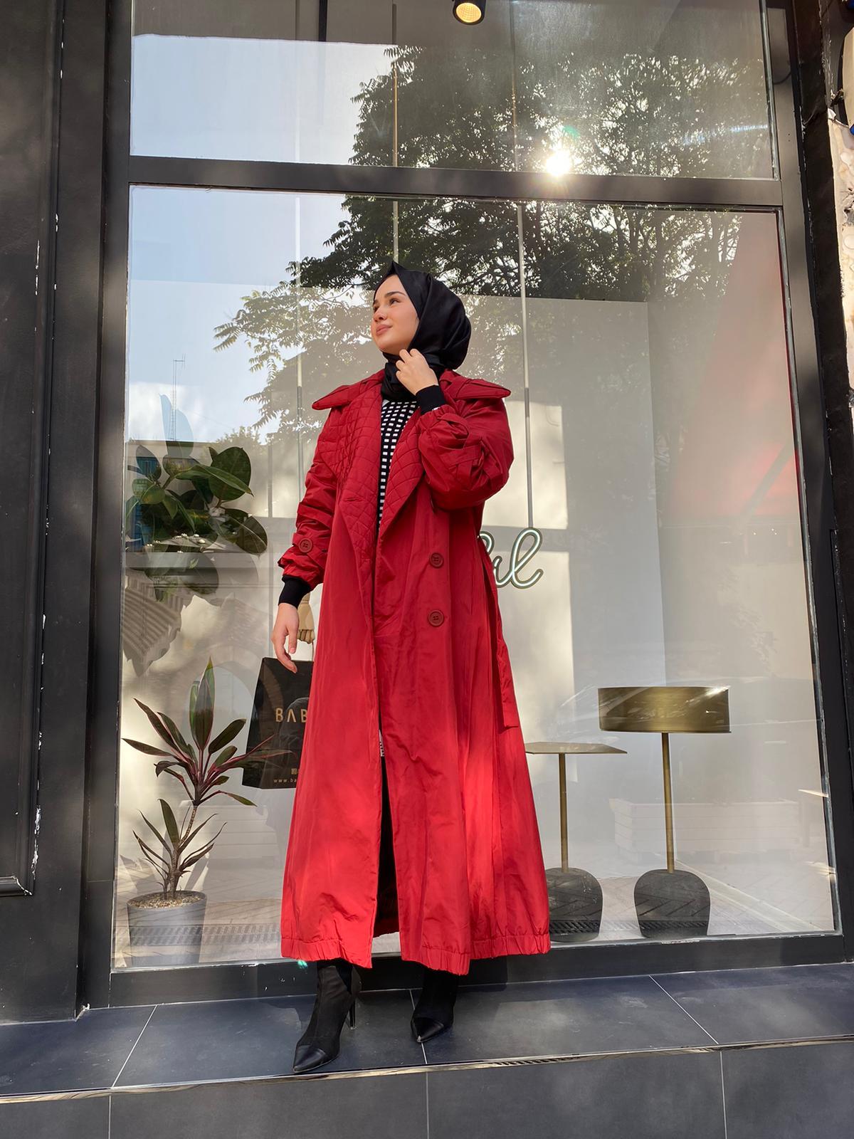 Misswhence Yakası Kapitone Bordo Trençkot 34515