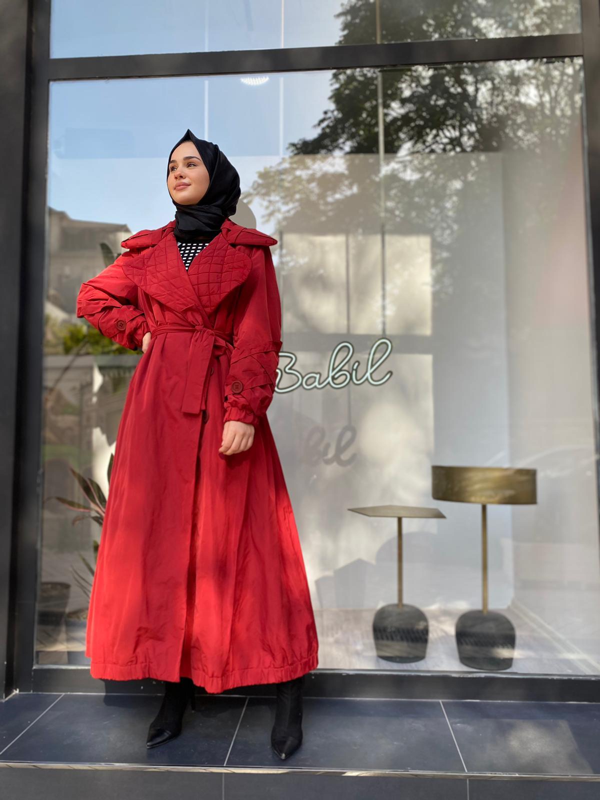 Misswhence Yakası Kapitone Bordo Trençkot 34515