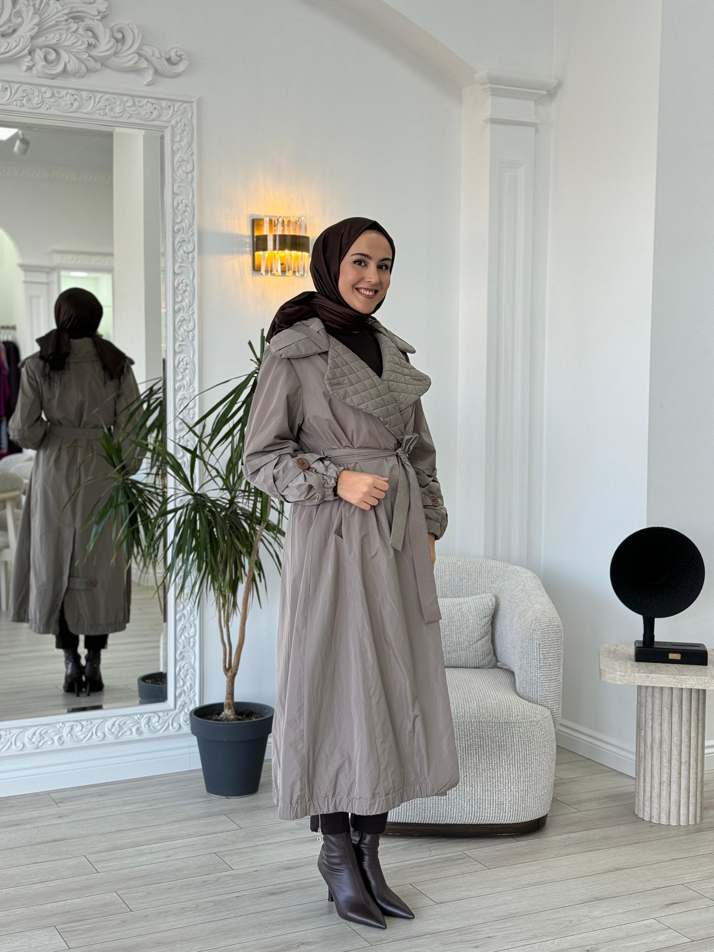 Misswhence Yakası Kapitone Gri Trençkot 34515