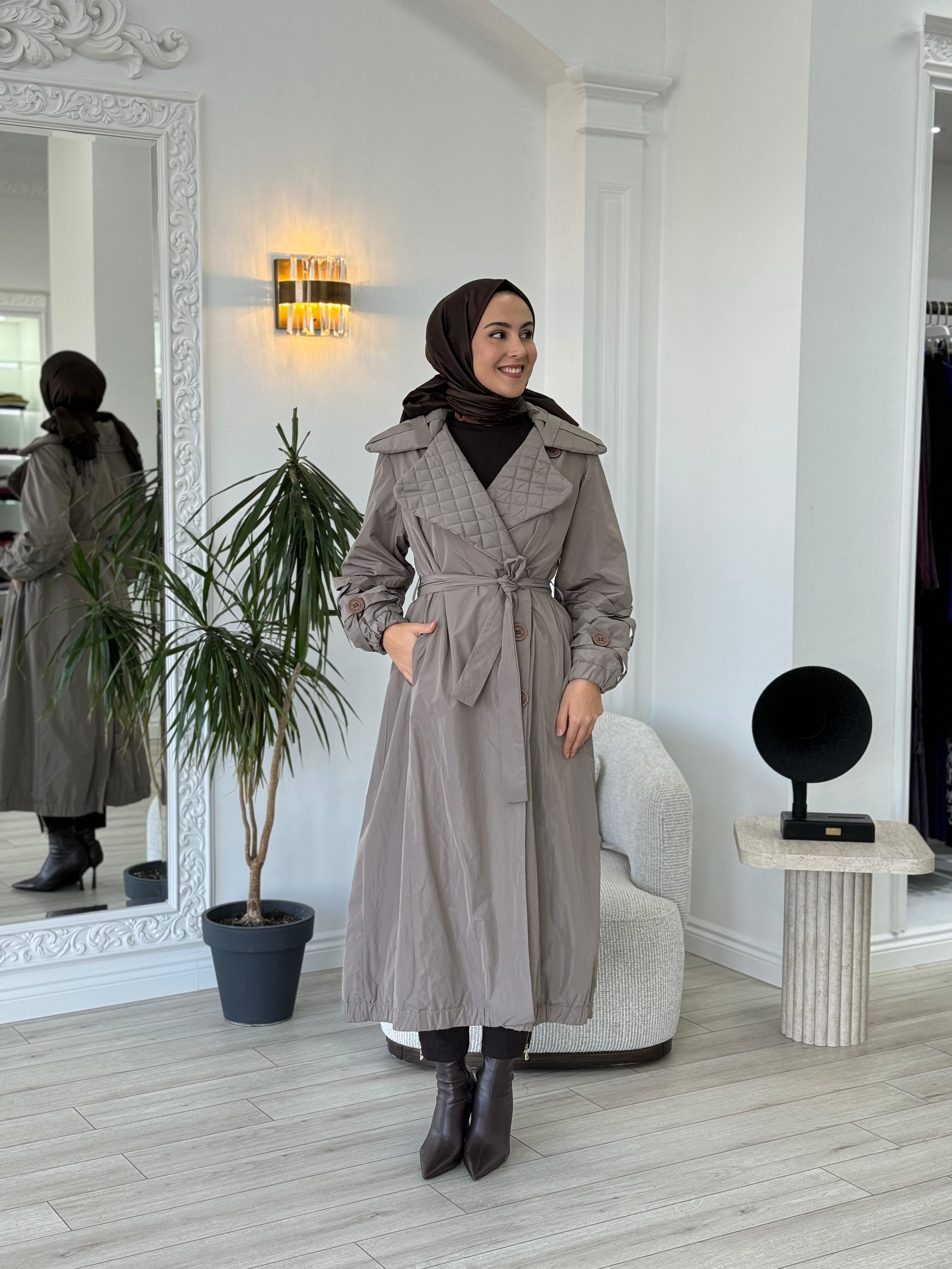 Misswhence Yakası Kapitone Gri Trençkot 34515