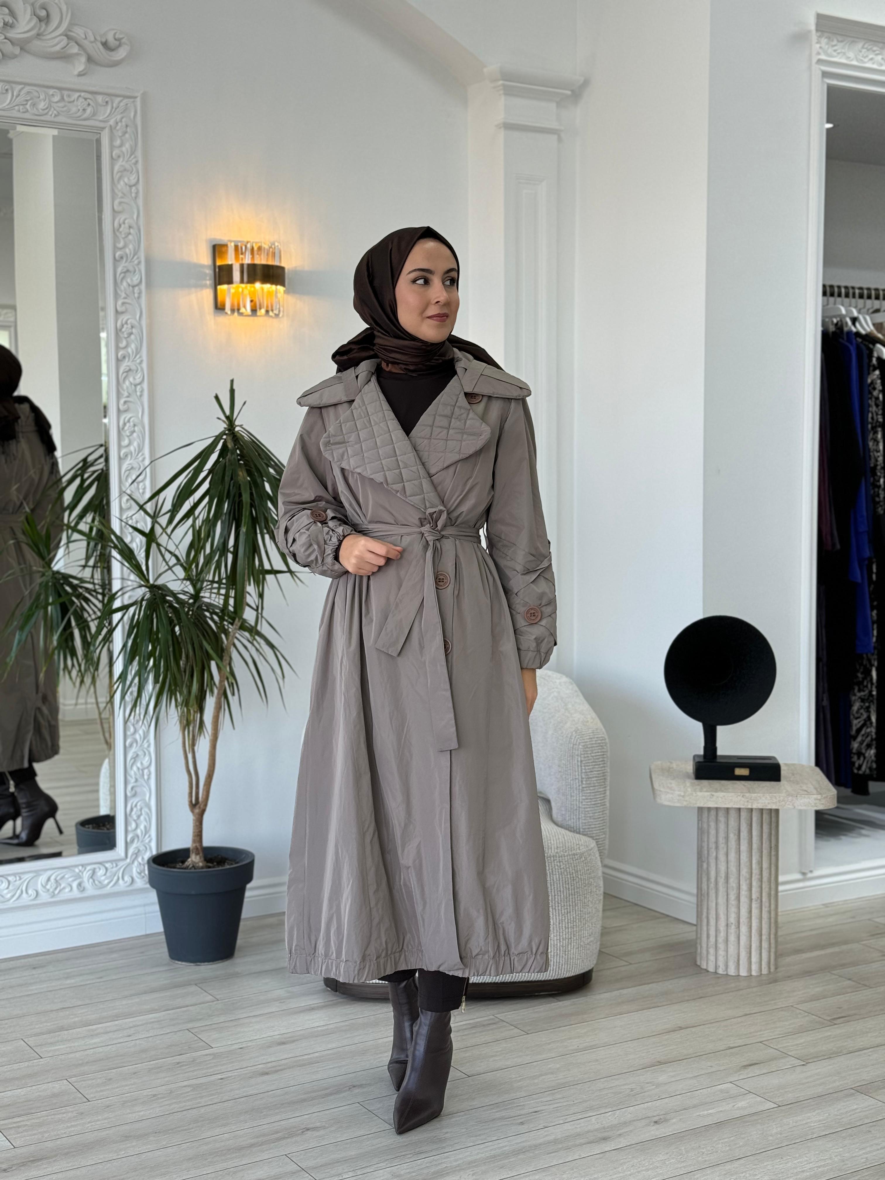 Misswhence Yakası Kapitone Gri Trençkot 34515