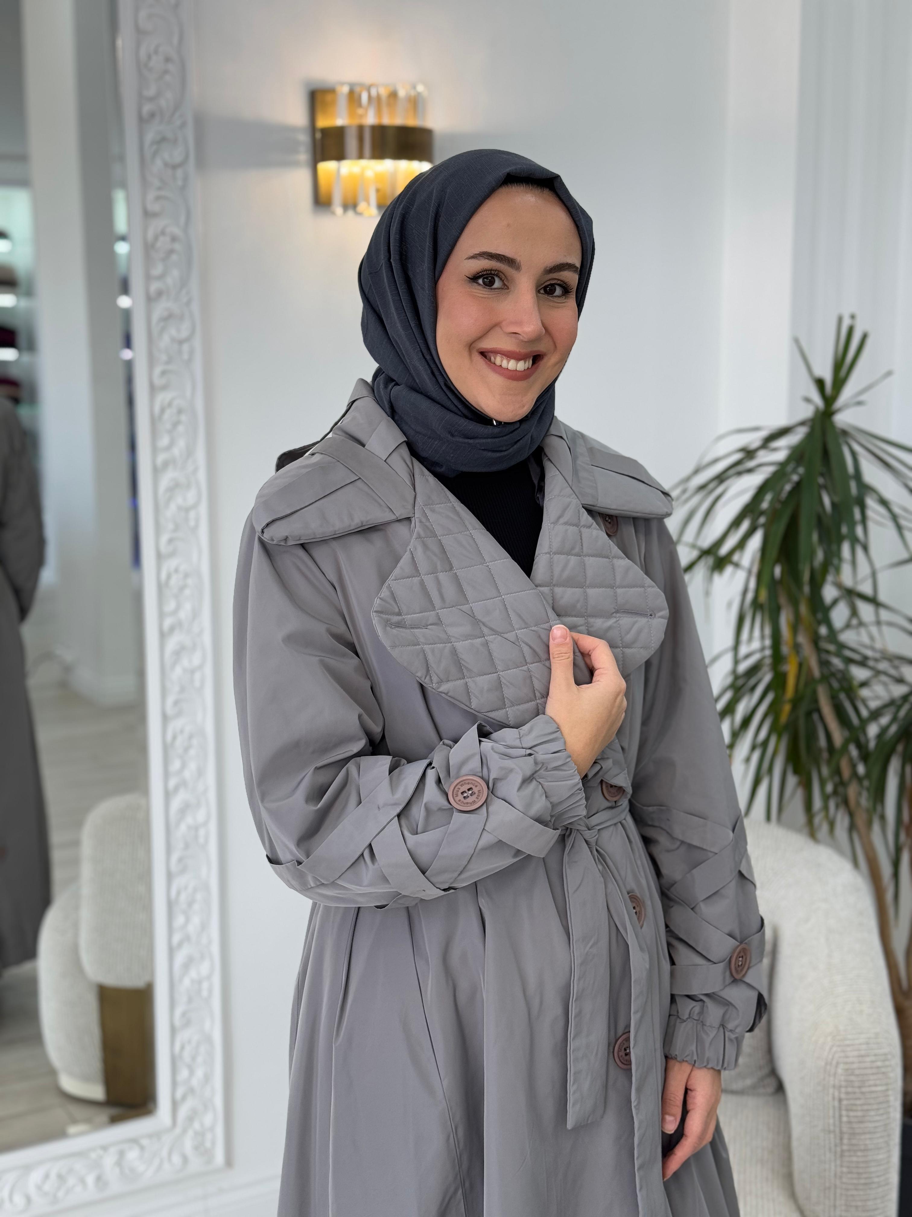 Misswhence Yakası Kapitone Gri Trençkot 34515