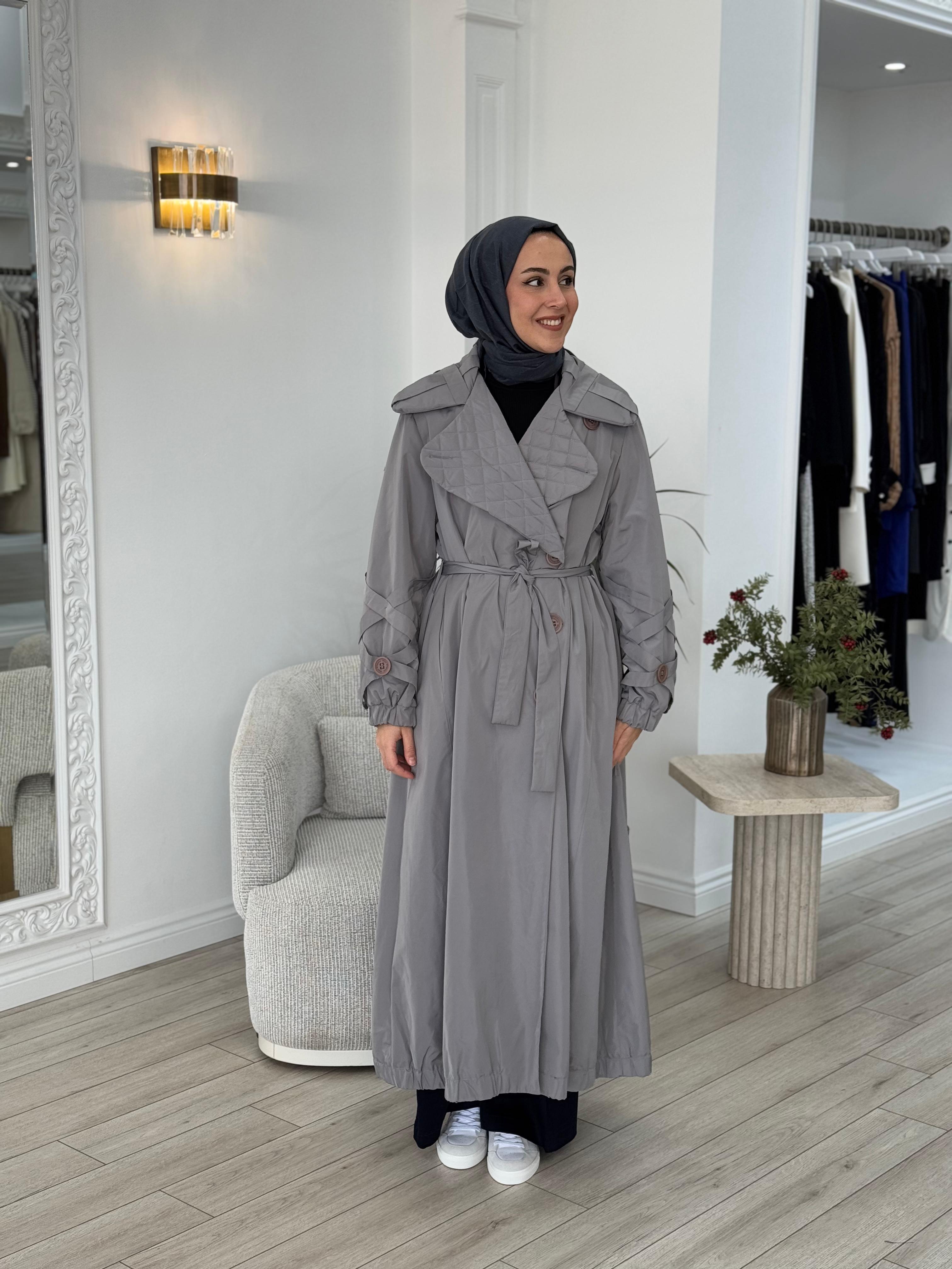 Misswhence Yakası Kapitone Gri Trençkot 34515