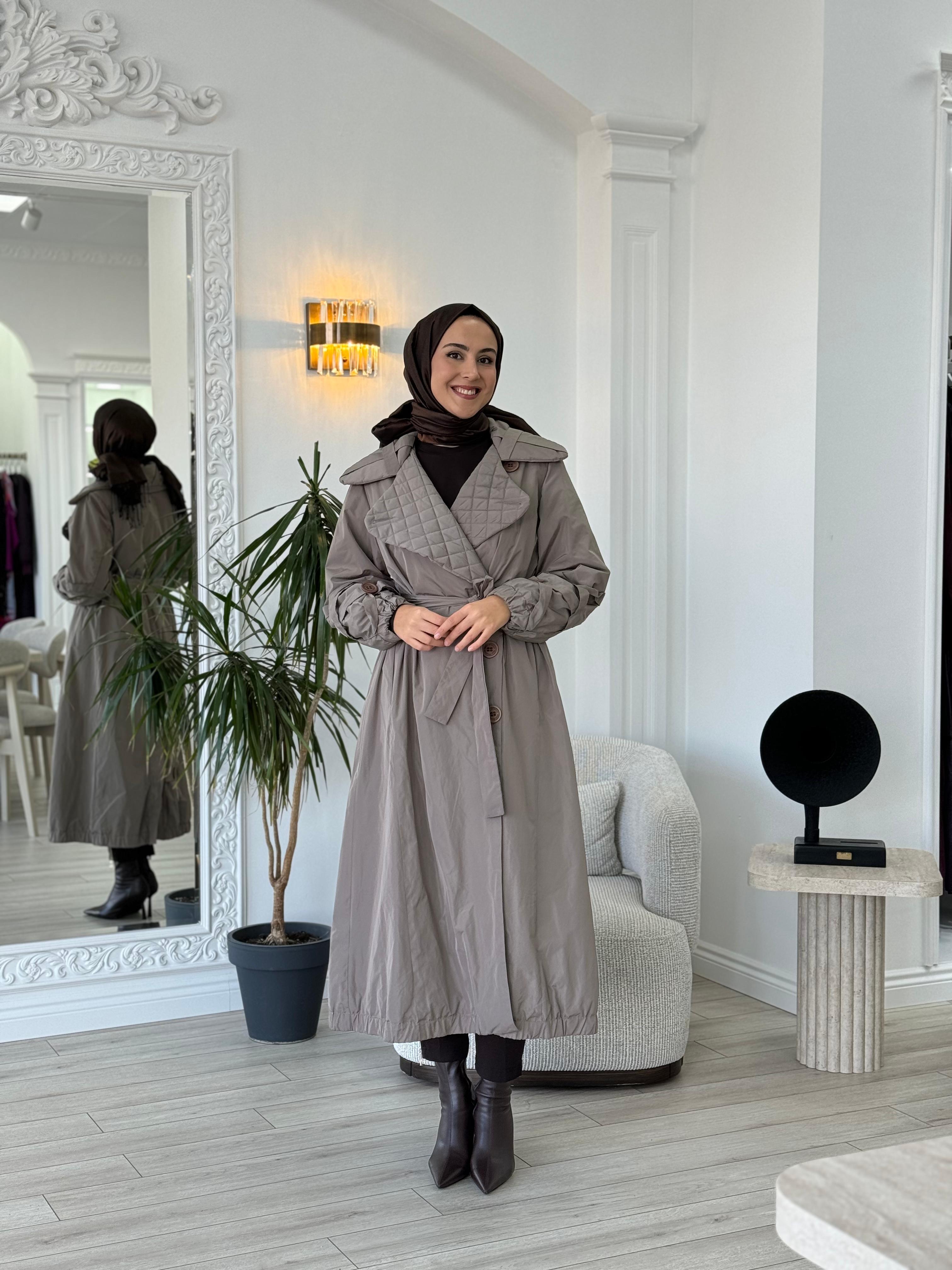 Misswhence Yakası Kapitone Gri Trençkot 34515