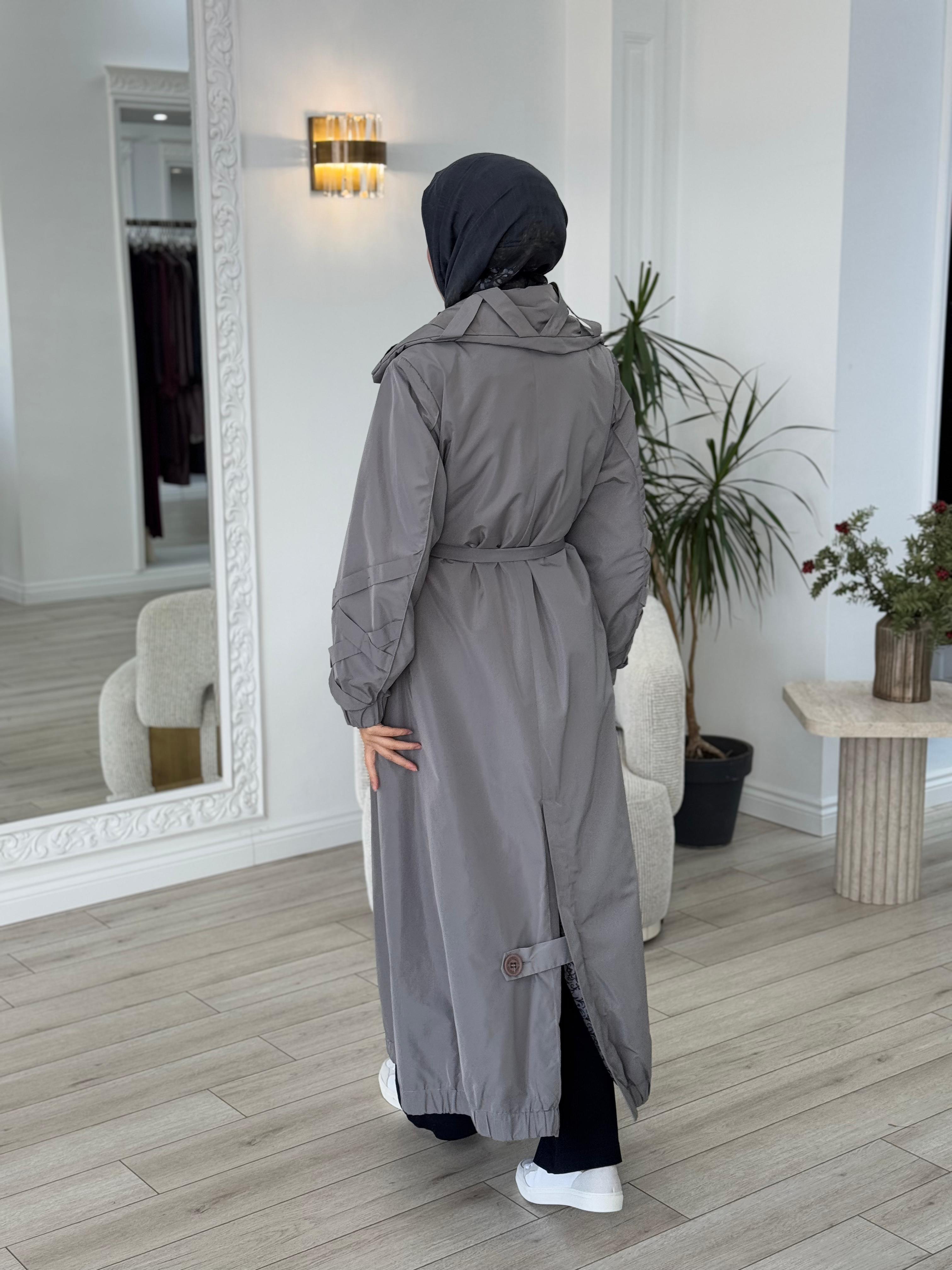 Misswhence Yakası Kapitone Gri Trençkot 34515