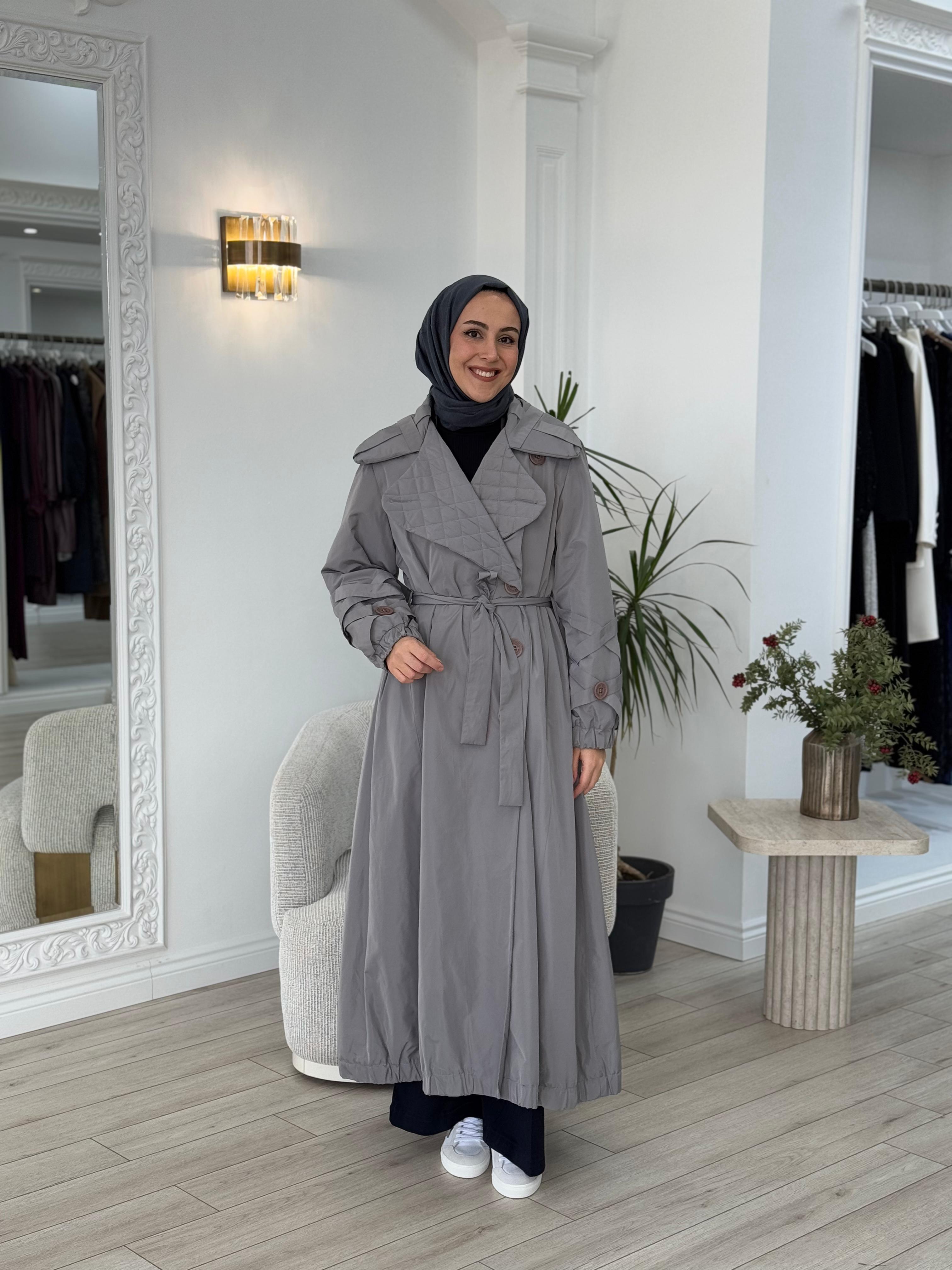 Misswhence Yakası Kapitone Gri Trençkot 34515