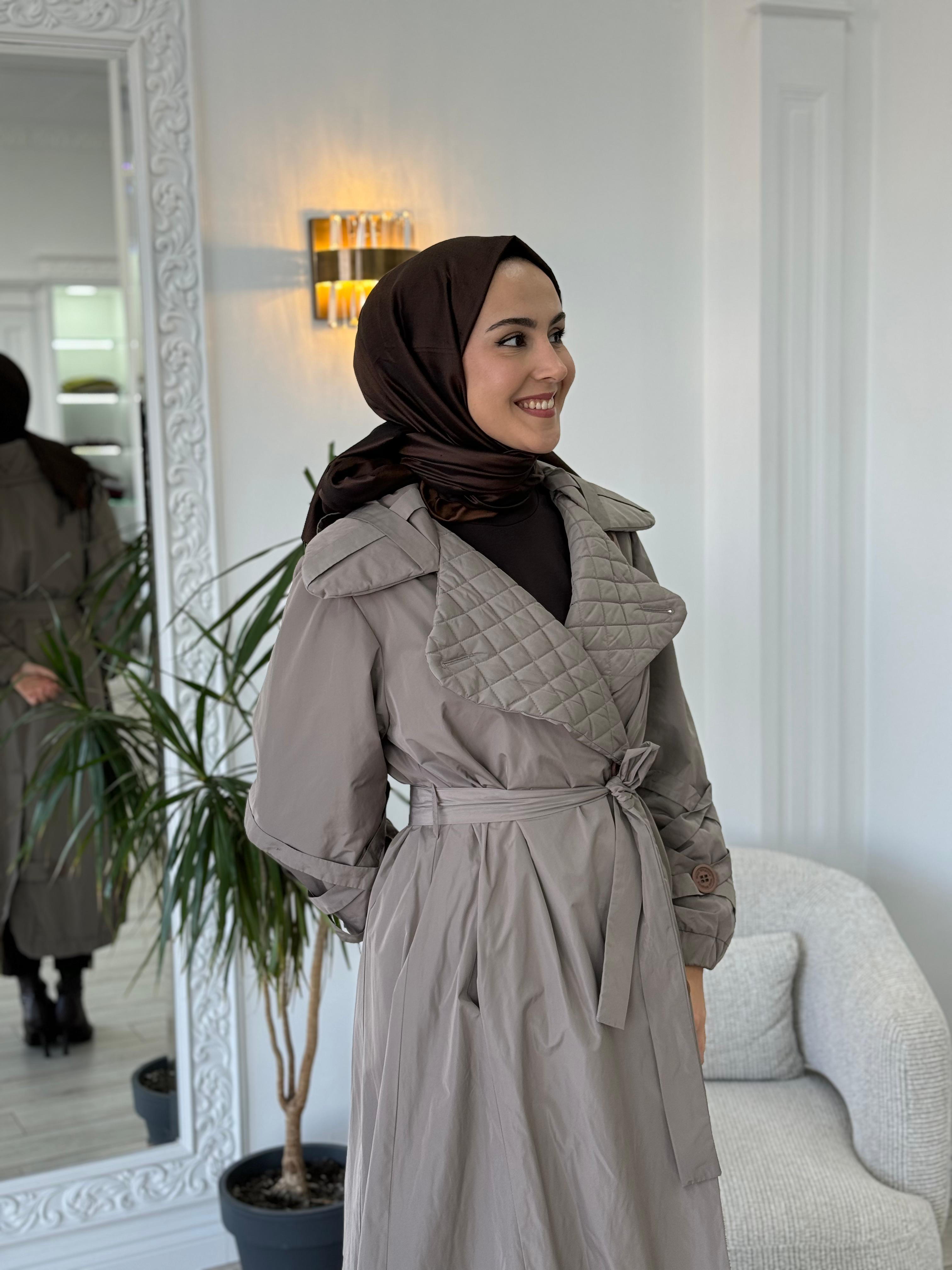 Misswhence Yakası Kapitone Gri Trençkot 34515