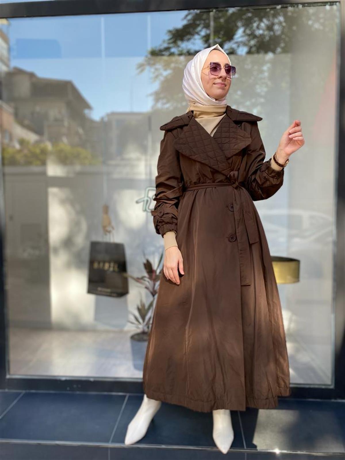 Misswhence Yakası Kapitone Kahverengi Trençkot 34515