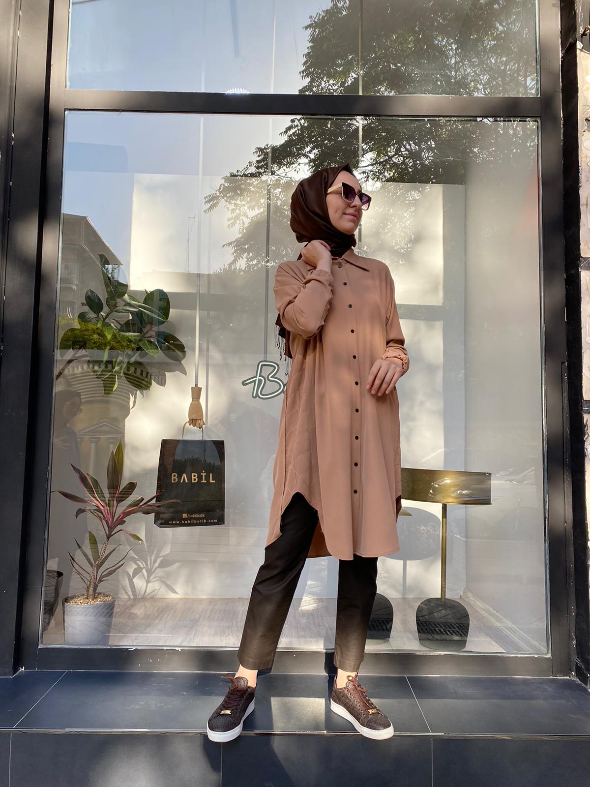 Misswhence Yanı Dikiş Detay Gömlek Kayısı 34303