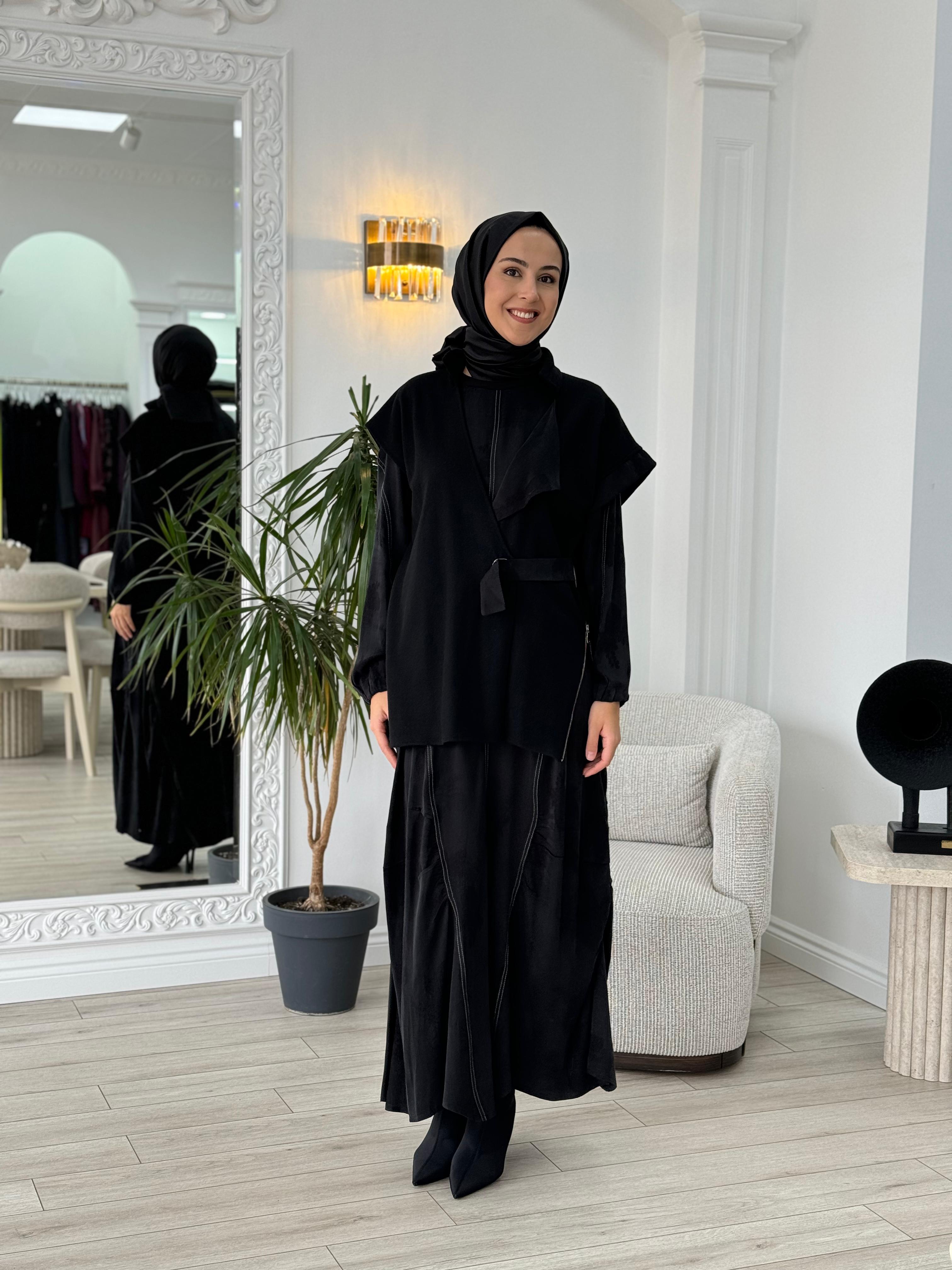 Misswhence Yelek Detaylı Siyah Elbise 36819