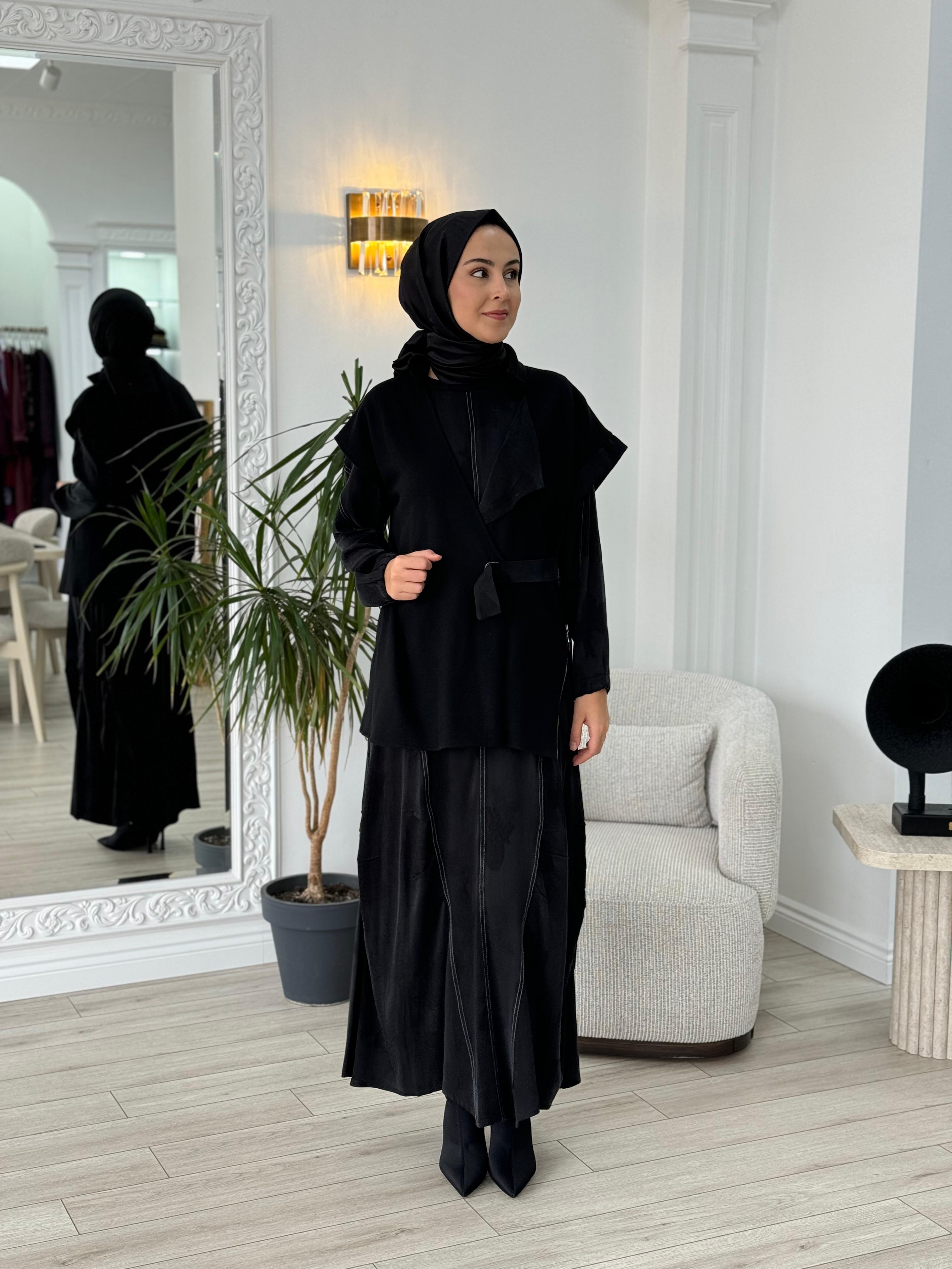 Misswhence Yelek Detaylı Siyah Elbise 36819