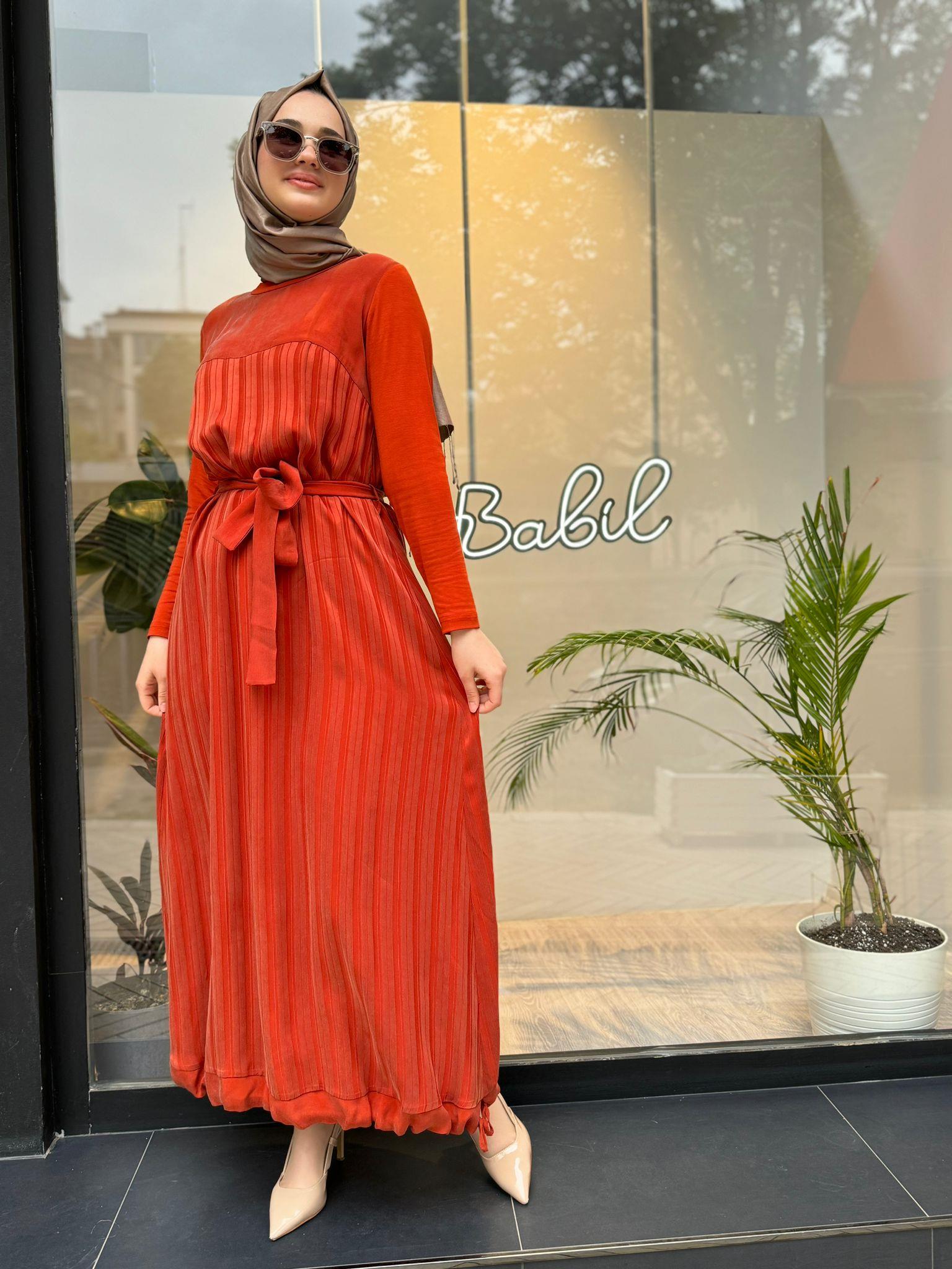Misswhence Yelekli İpek Elbise Turuncu 35814