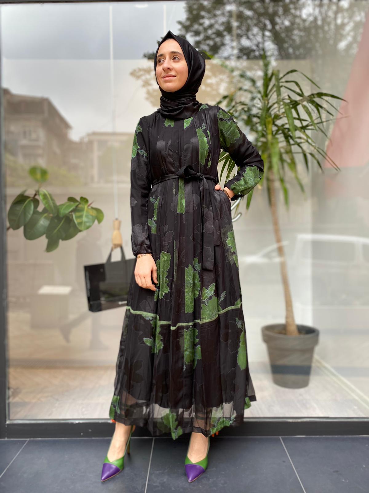 Misswhence Yeşil Çiçek Desenli Elbise 33820 