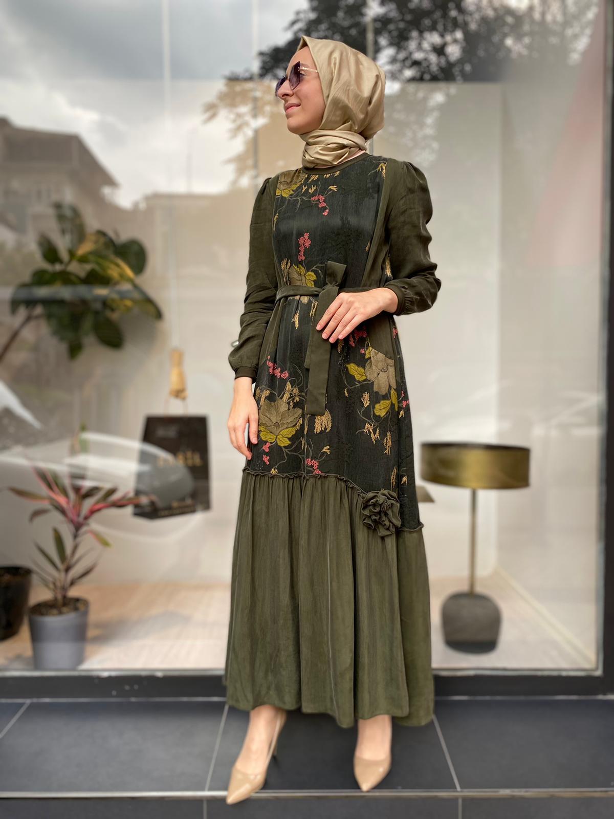 Misswhence Yeşil Jakarlı İpek Elbise 34820 