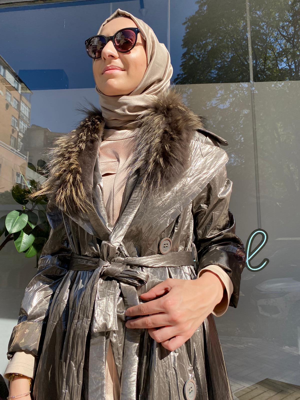 Misswhence Yılan Astar Parlak Pardesü Vizon 34519