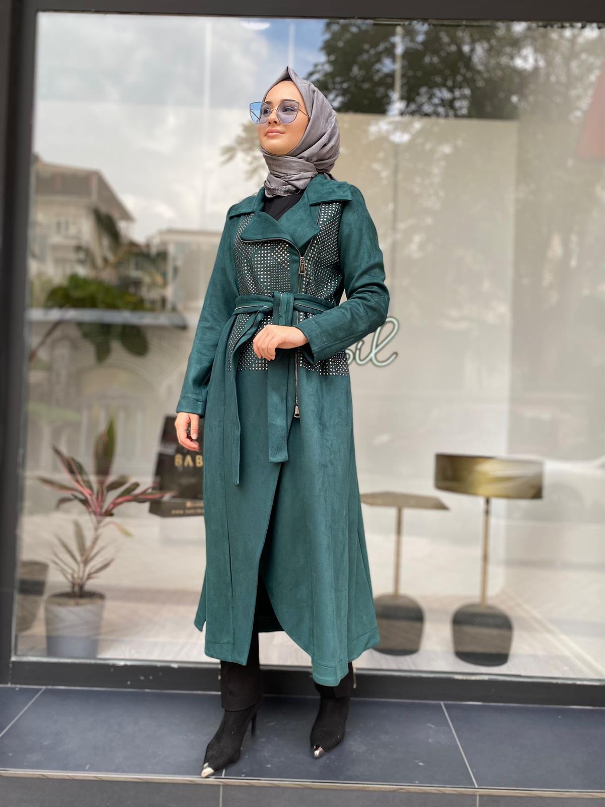 Misswhence Zımba Detay Süet Pardesü Zümrüt 34520