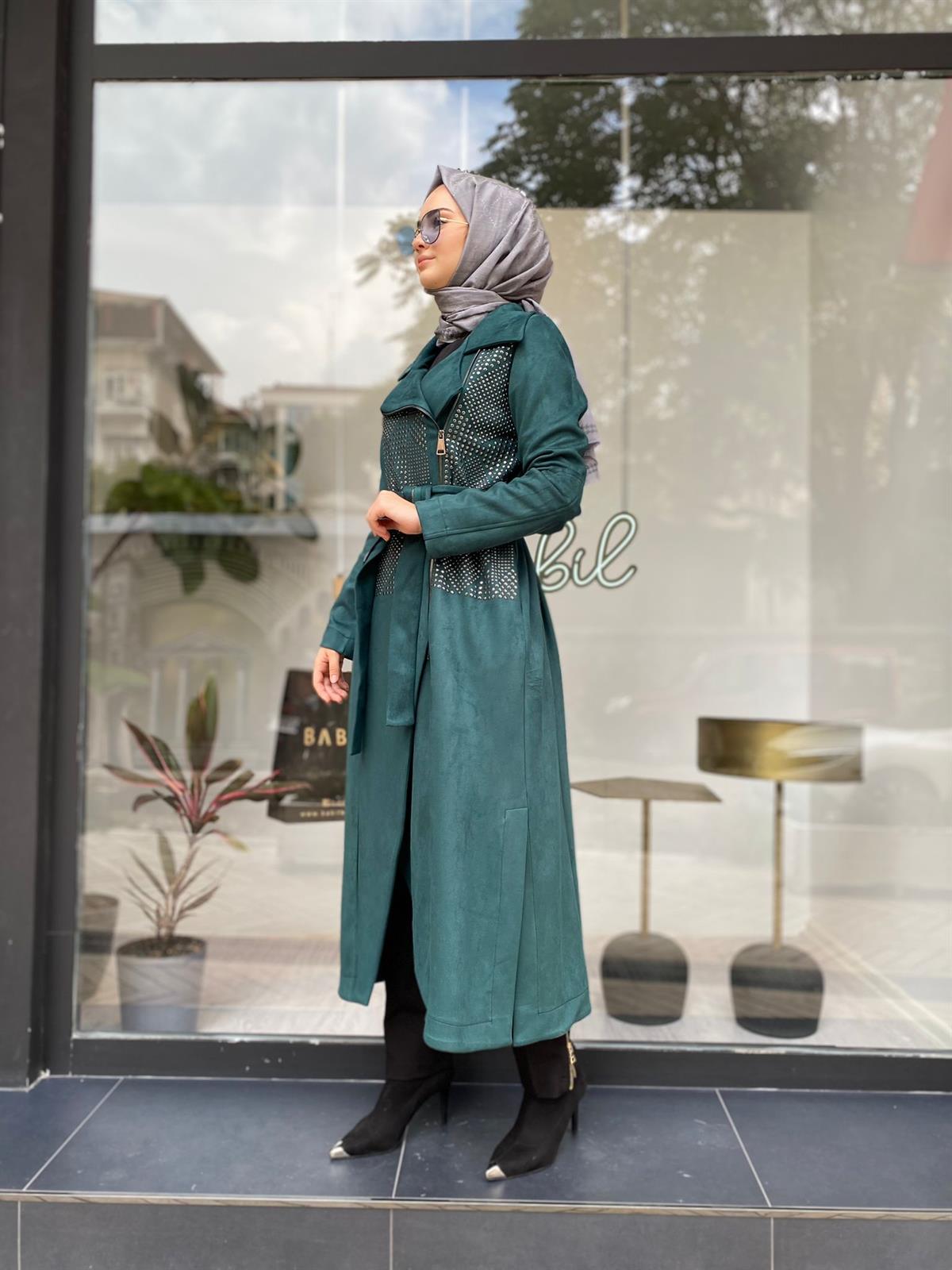 Misswhence Zımba Detay Süet Pardesü Zümrüt 34520