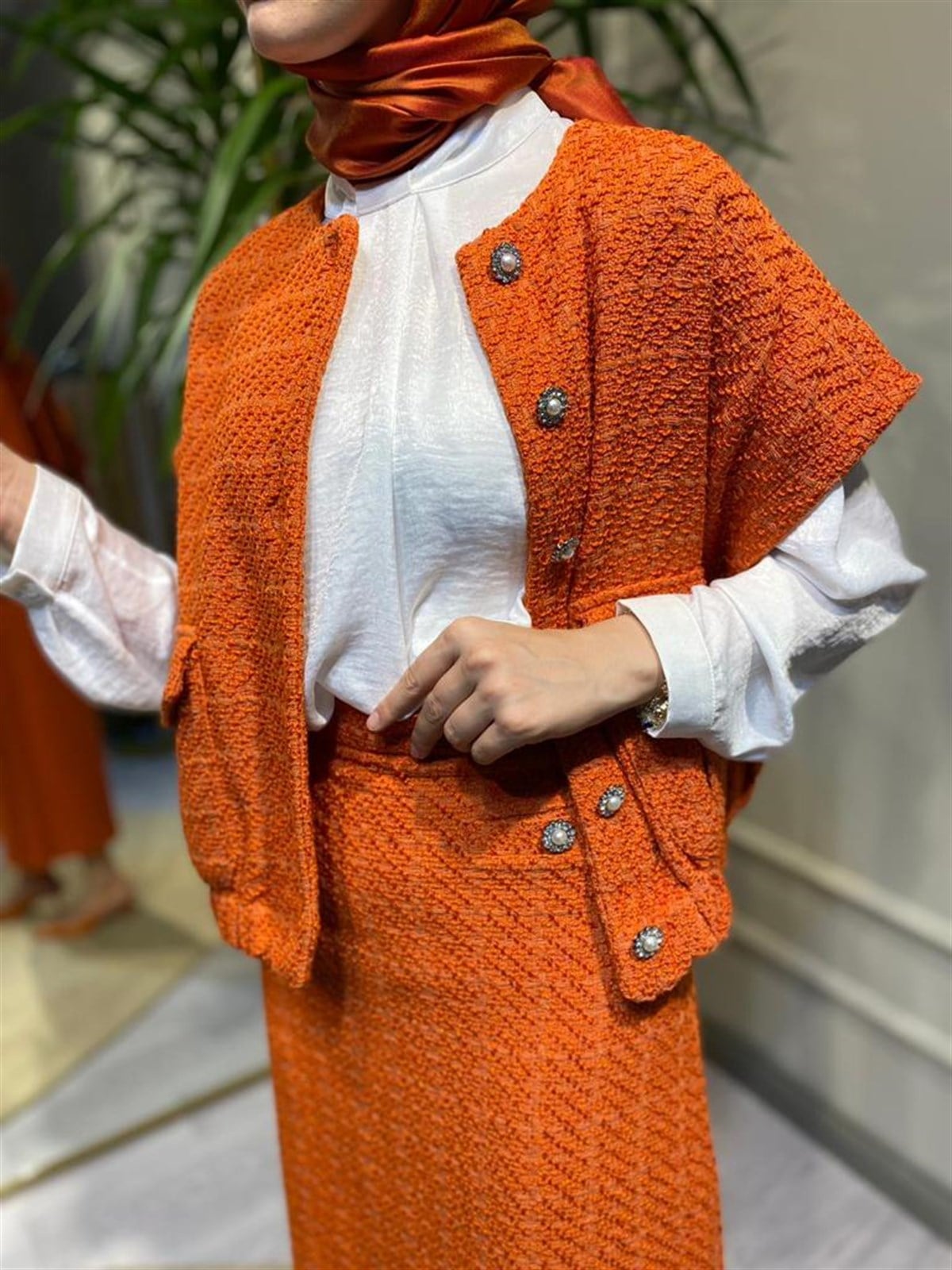 Niqoza Carise Ucu Lastikli Yelek Oranj QZ1122