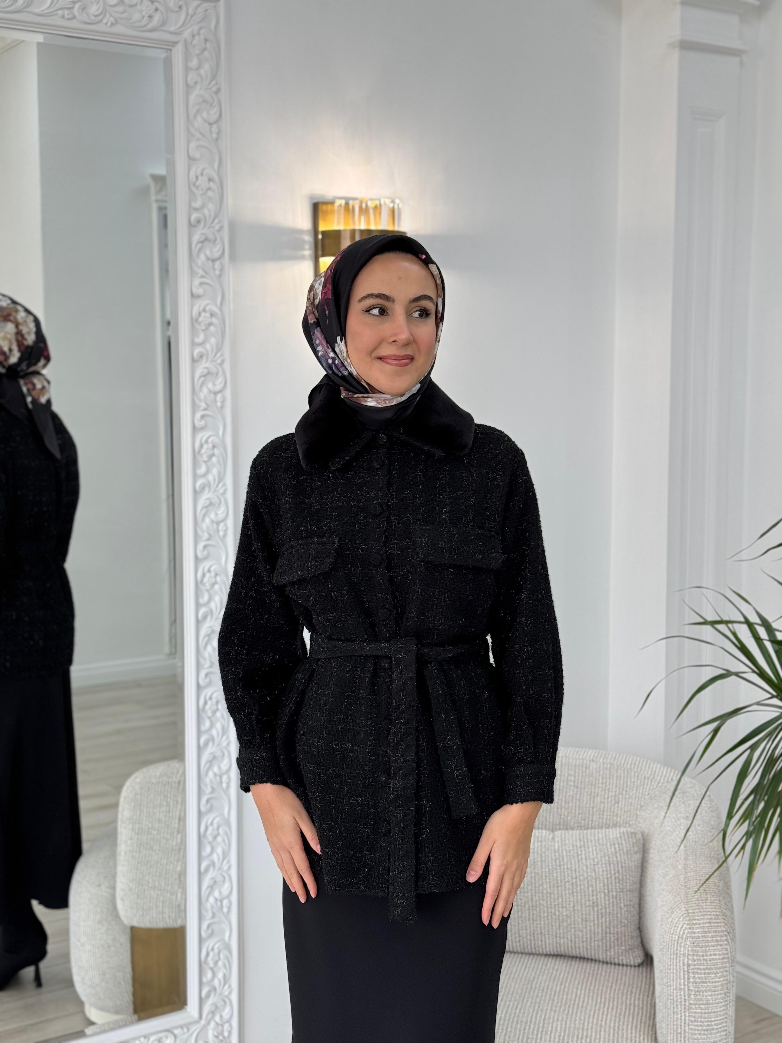Niqozza Alda Yakası Kürklü Tüvit Ceket nq25fw-40106