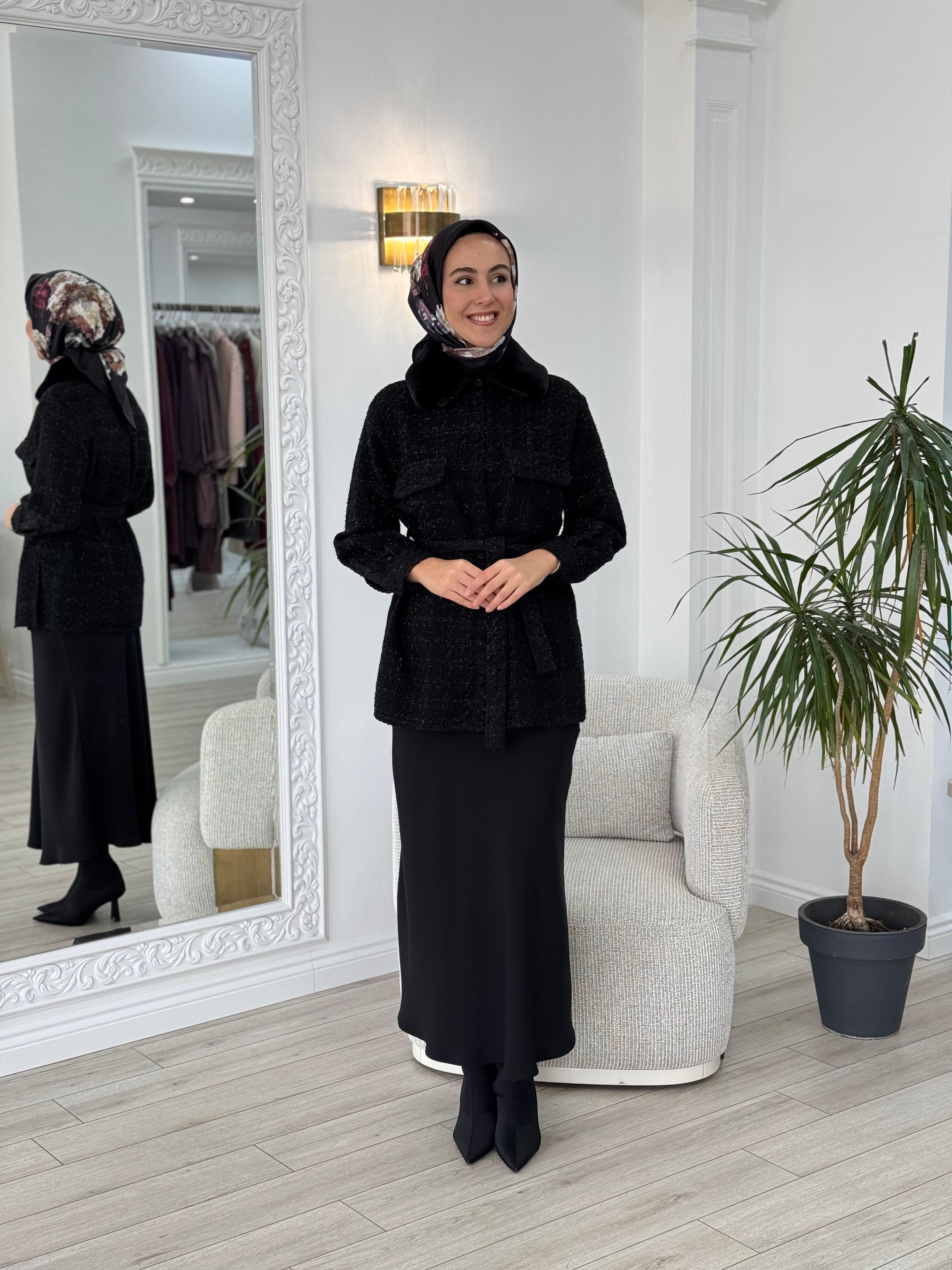 Niqozza Alda Yakası Kürklü Tüvit Ceket nq25fw-40106
