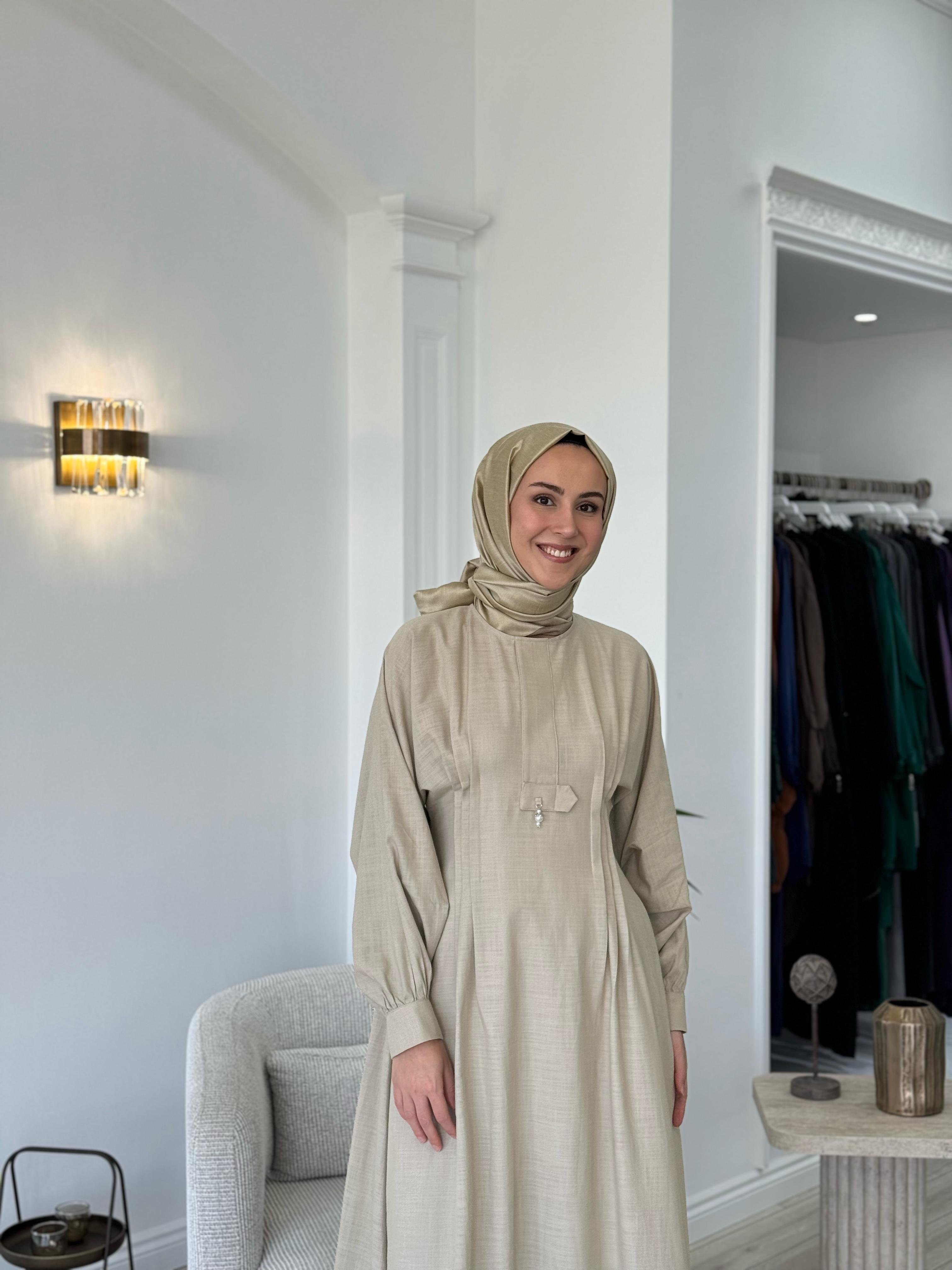 Niqozza Fausta Pul Nakışlı Elbise Bej 25ss50187