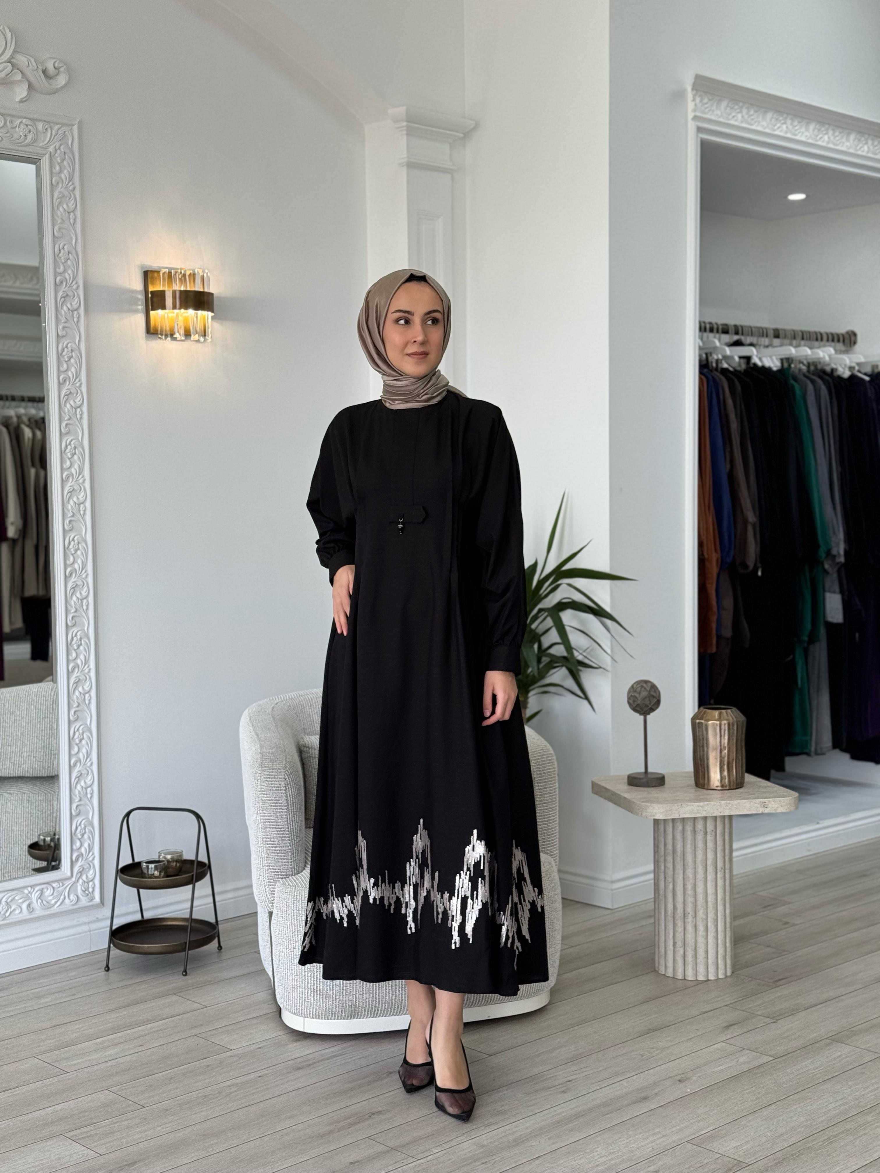Niqozza Fausta Pul Nakışlı Elbise Siyah 25ss50187