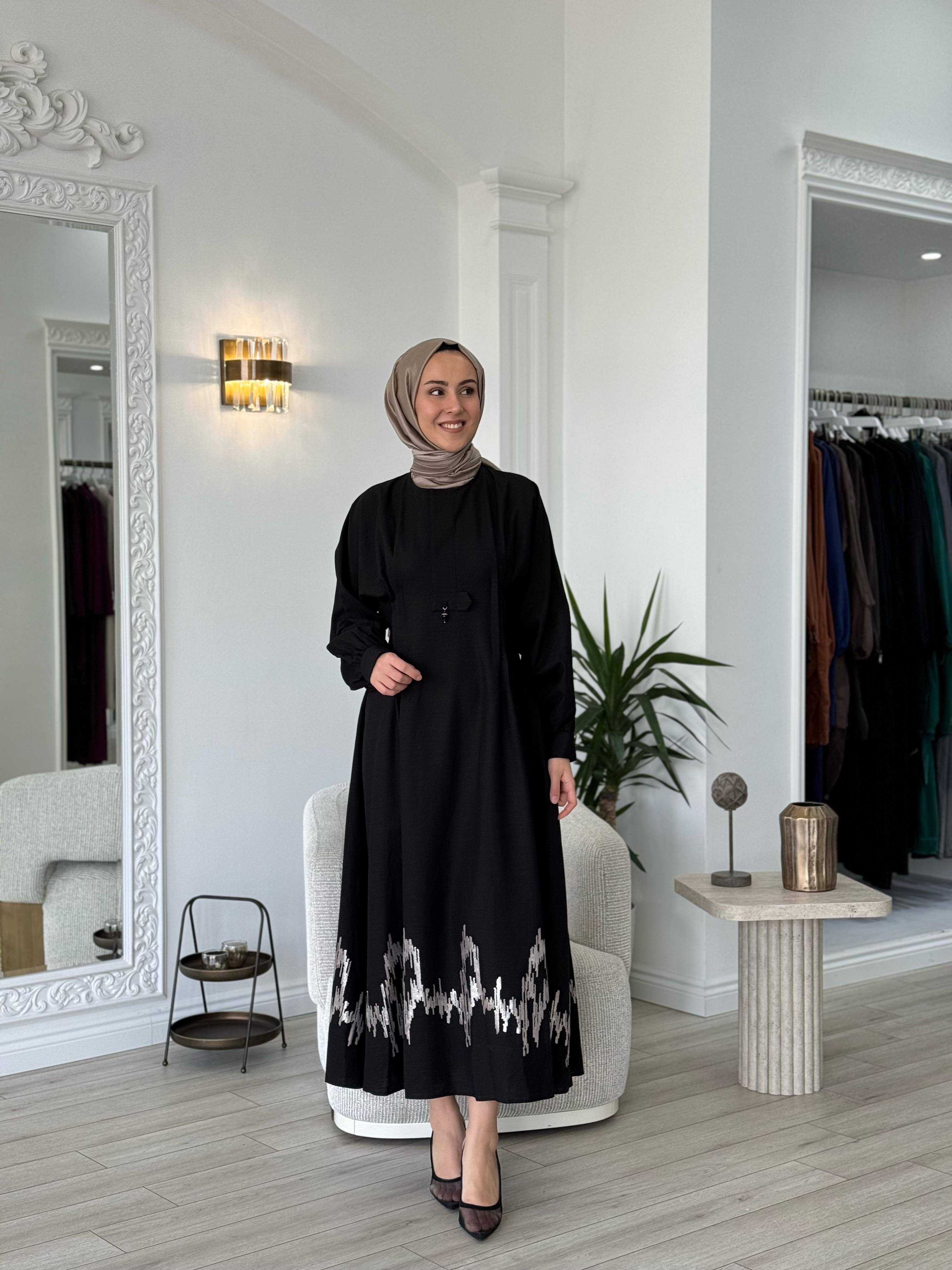 Niqozza Fausta Pul Nakışlı Elbise Siyah 25ss50187