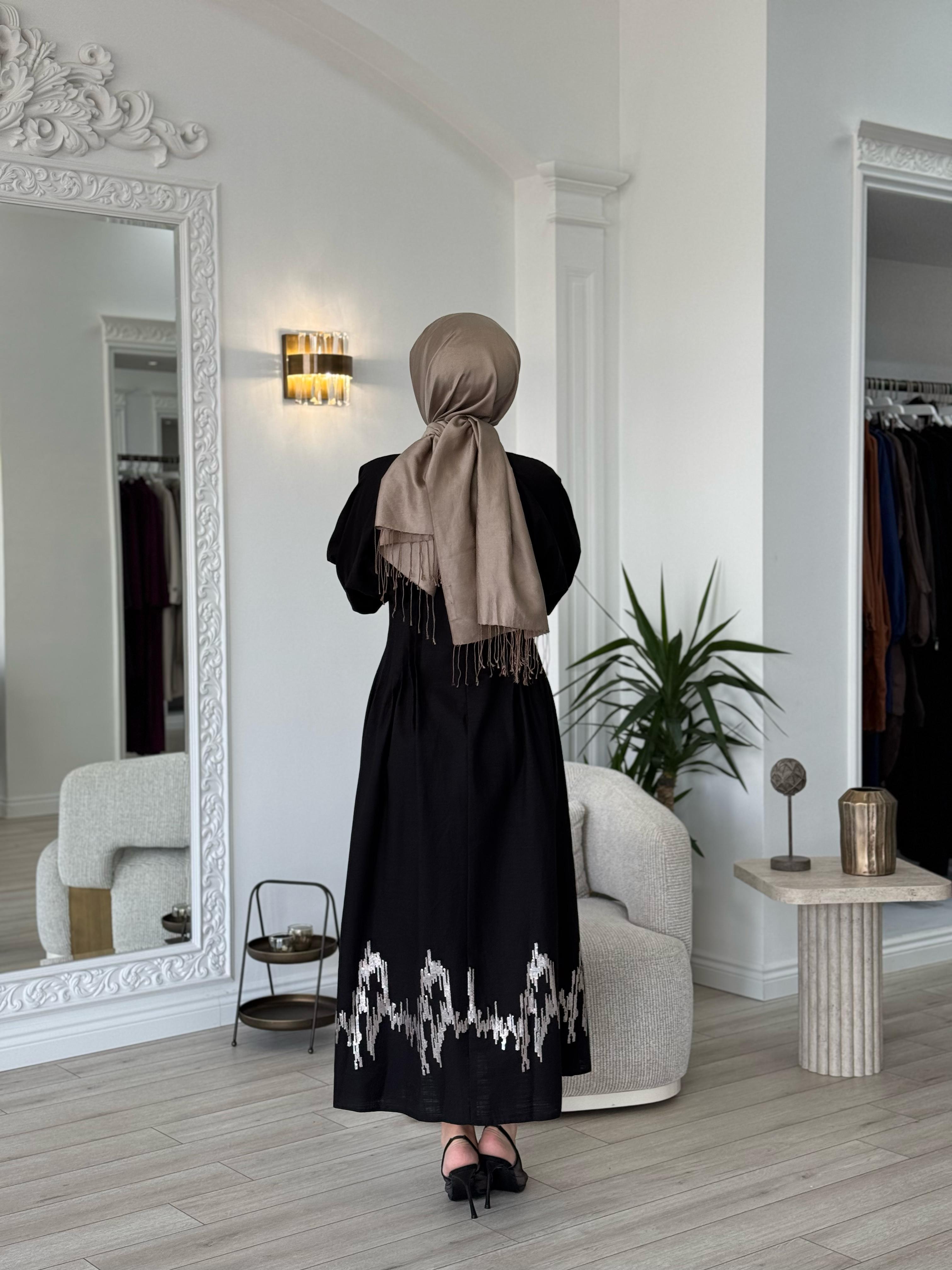 Niqozza Fausta Pul Nakışlı Elbise Siyah 25ss50187