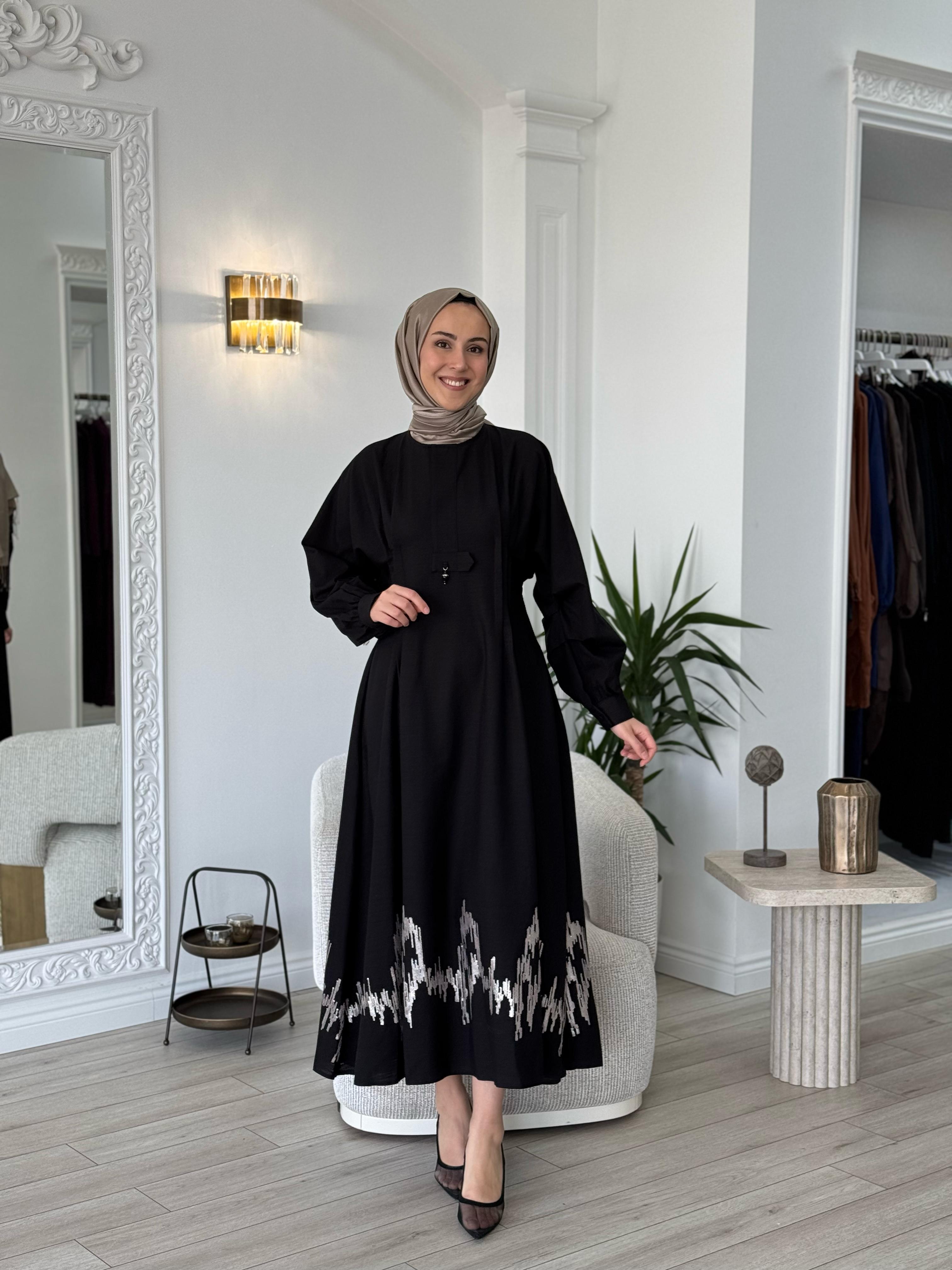 Niqozza Fausta Pul Nakışlı Elbise Siyah 25ss50187