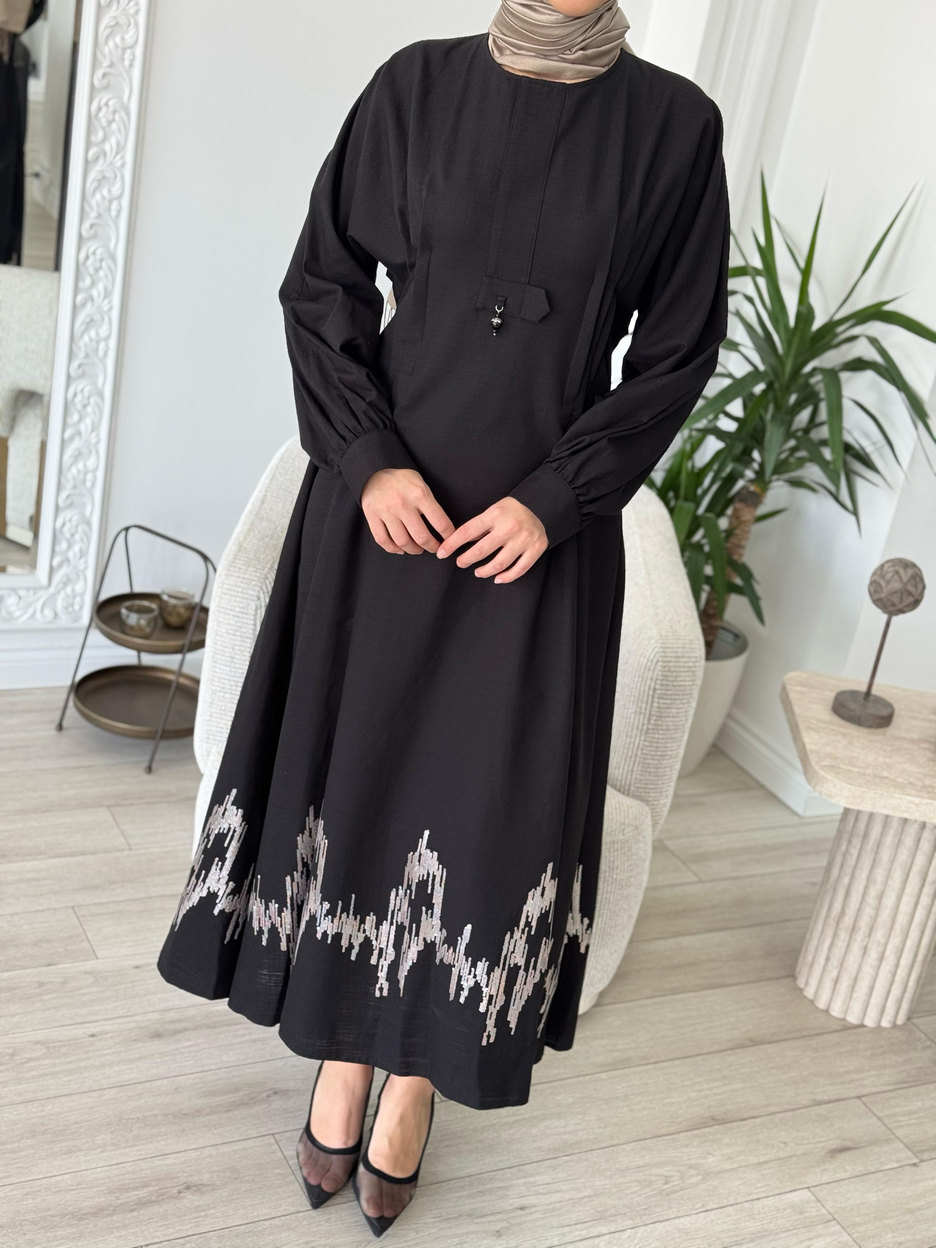 Niqozza Fausta Pul Nakışlı Elbise Siyah 25ss50187