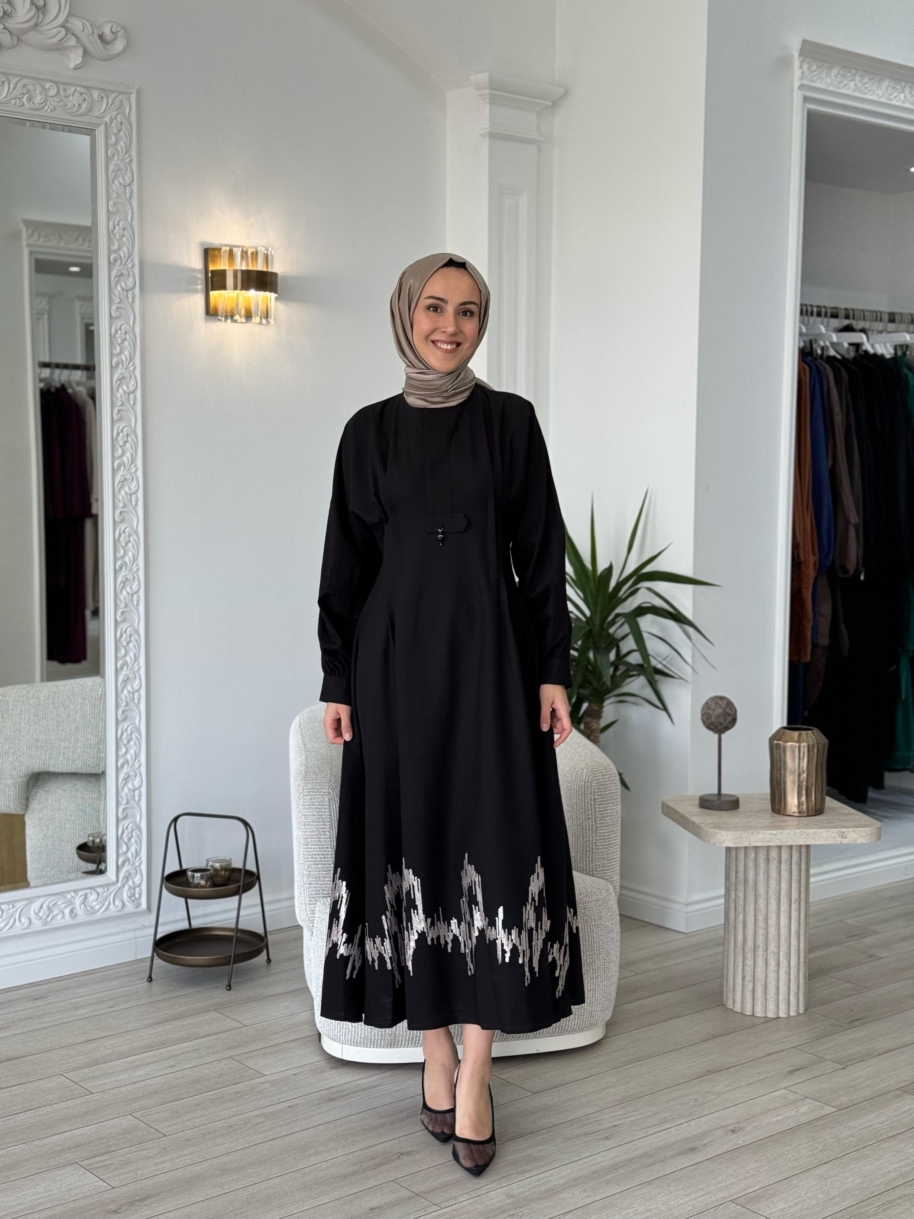 Niqozza Fausta Pul Nakışlı Elbise Siyah 25ss50187