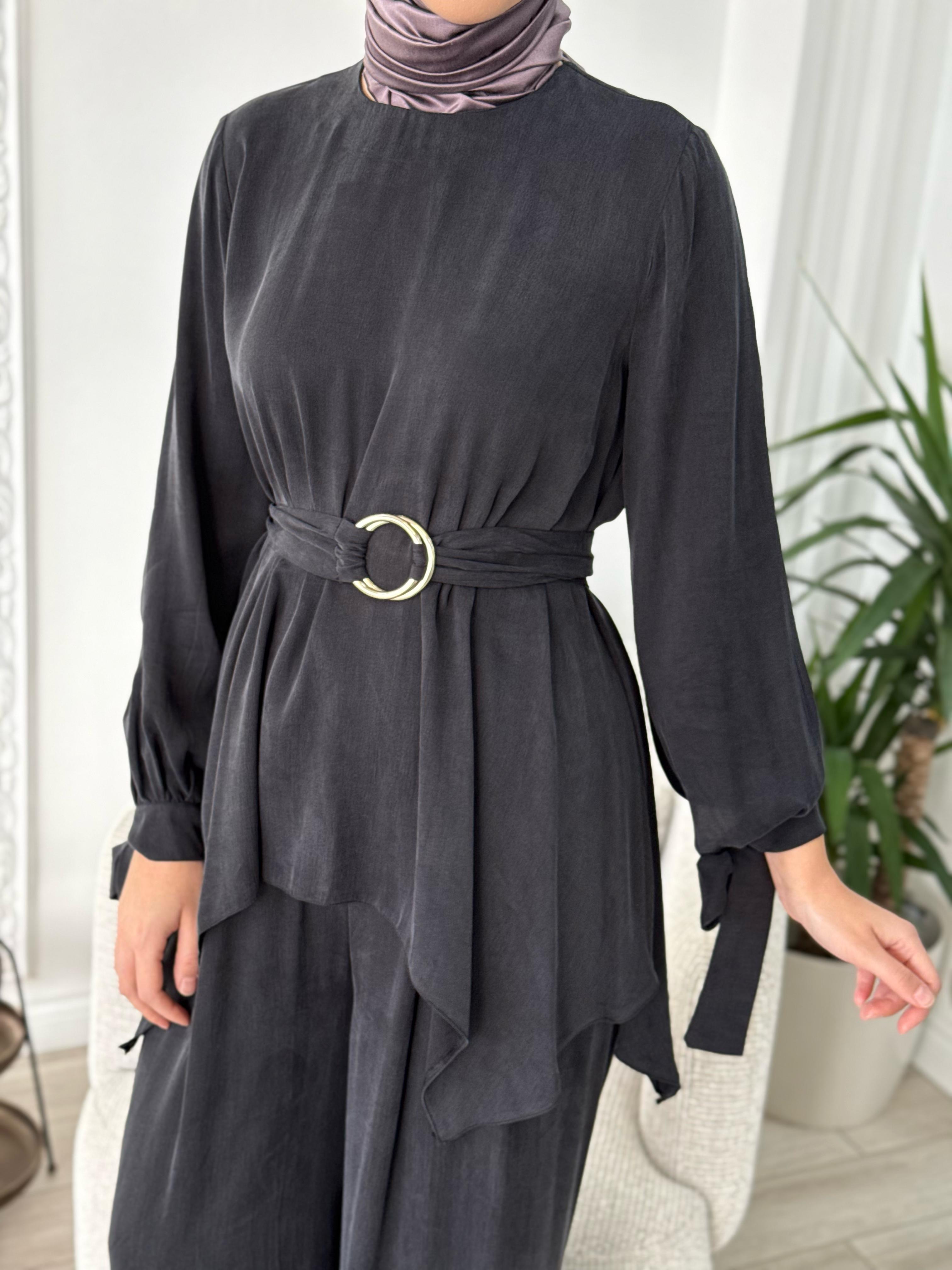 Niqozza Ginny İpek Bluz Pantolon Takım Siyah 25ss60161