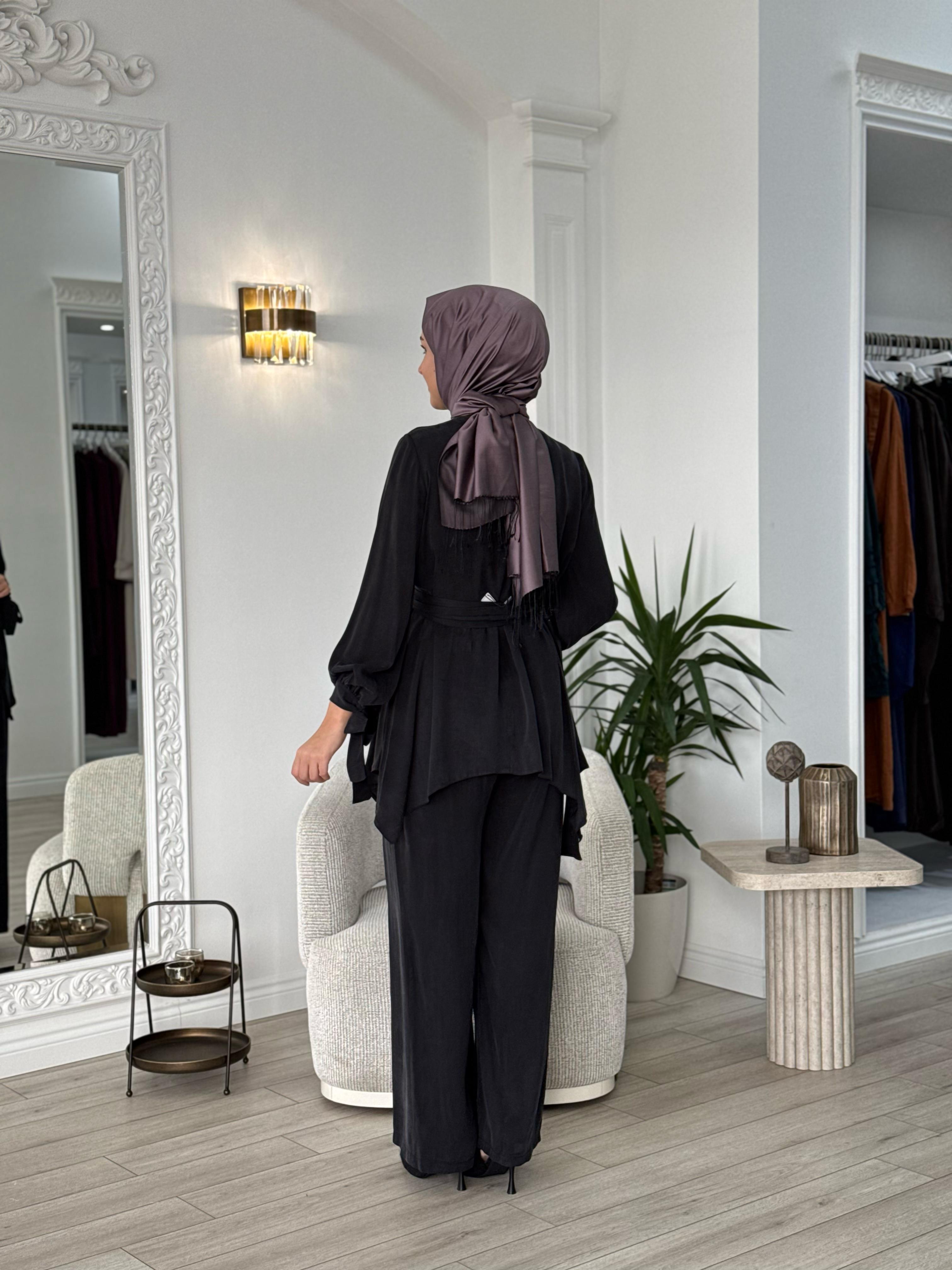 Niqozza Ginny İpek Bluz Pantolon Takım Siyah 25ss60161