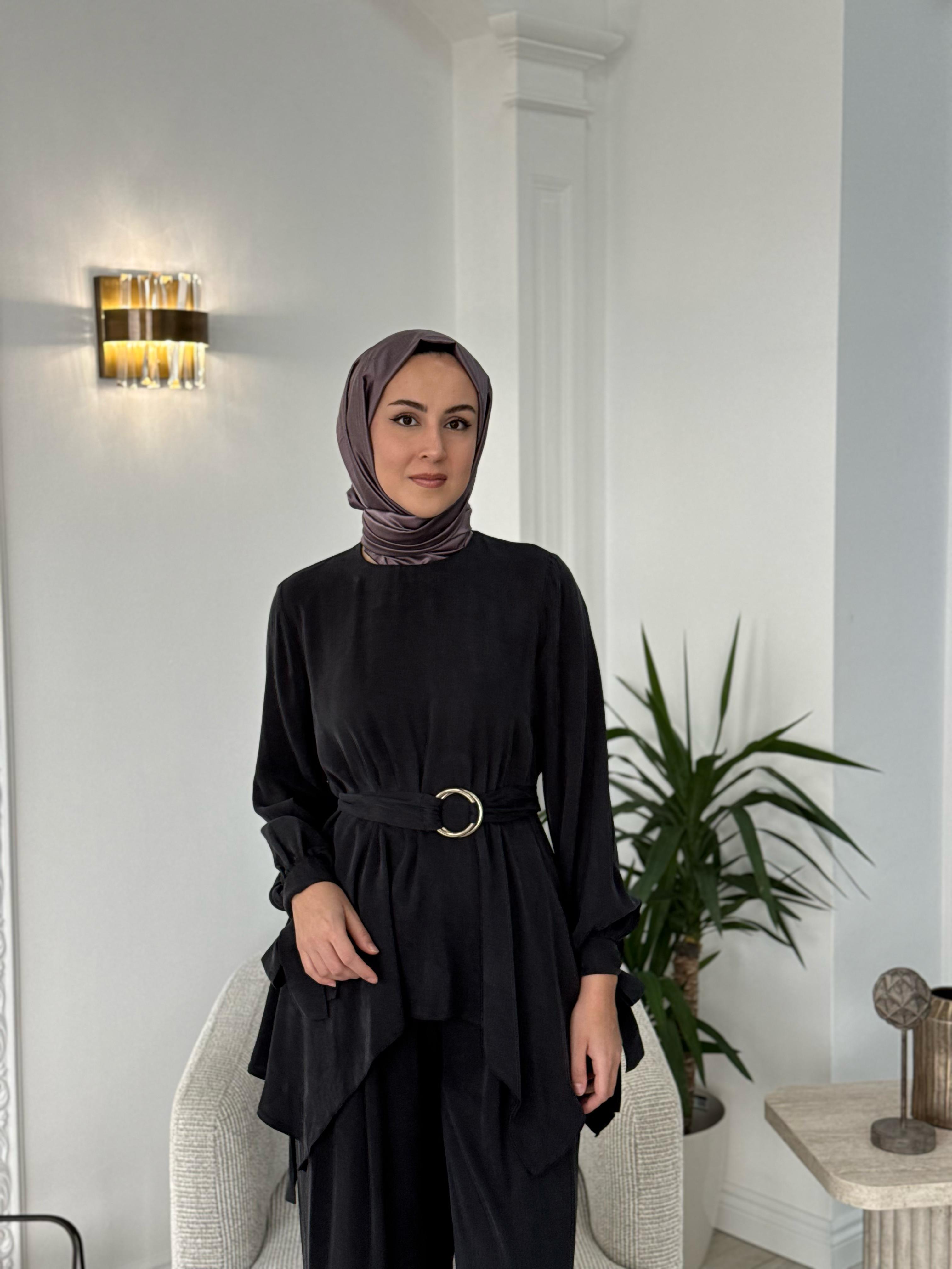 Niqozza Ginny İpek Bluz Pantolon Takım Siyah 25ss60161