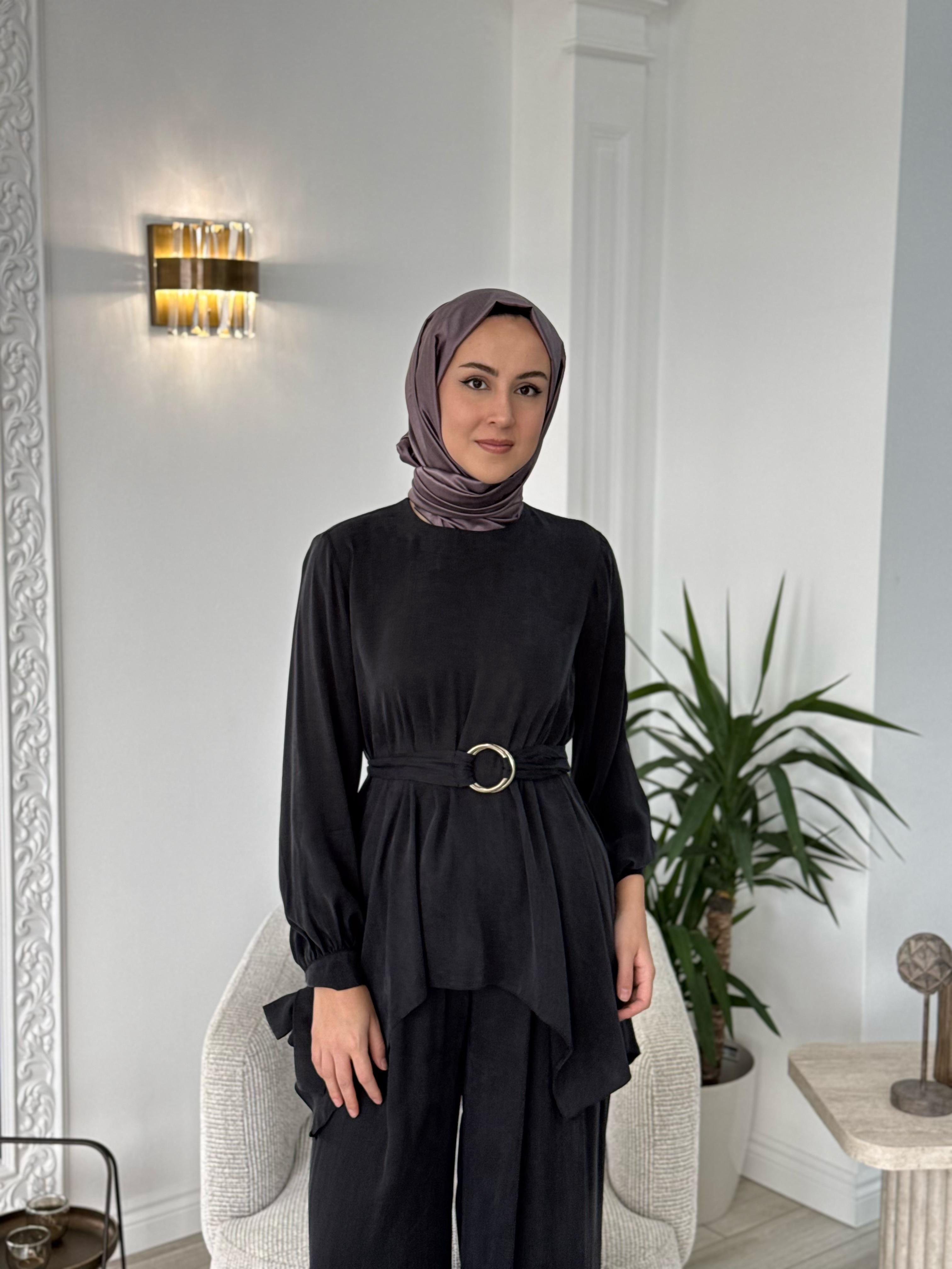Niqozza Ginny İpek Bluz Pantolon Takım Siyah 25ss60161