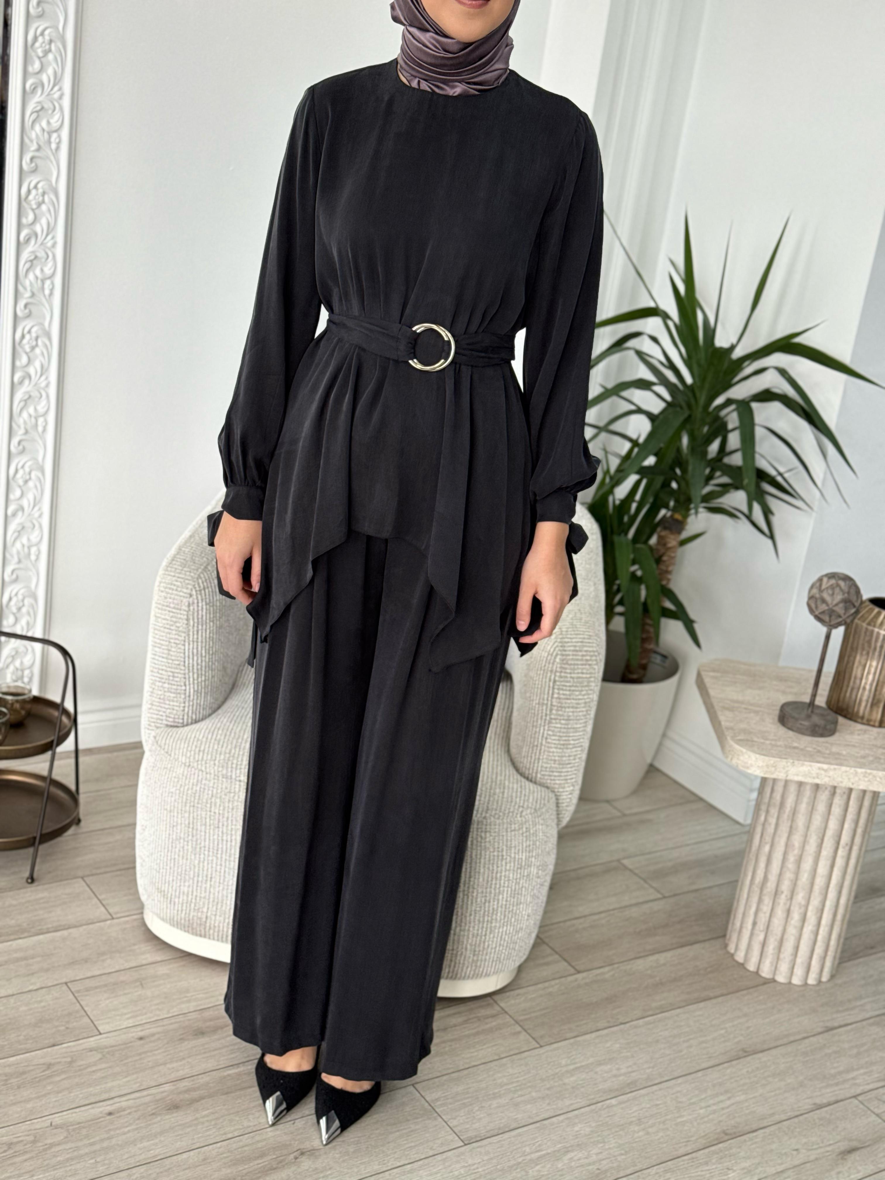 Niqozza Ginny İpek Bluz Pantolon Takım Siyah 25ss60161