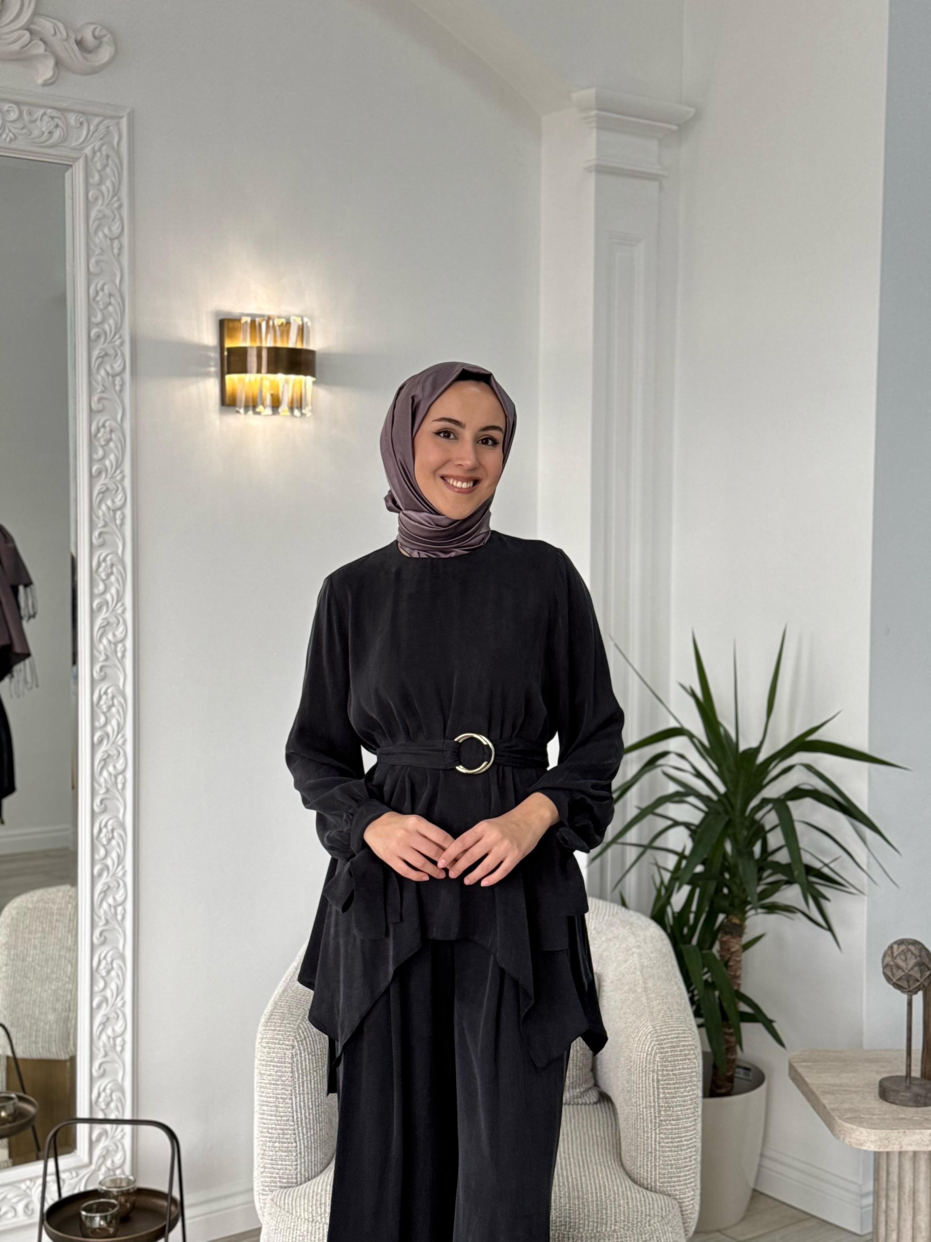 Niqozza Ginny İpek Bluz Pantolon Takım Siyah 25ss60161