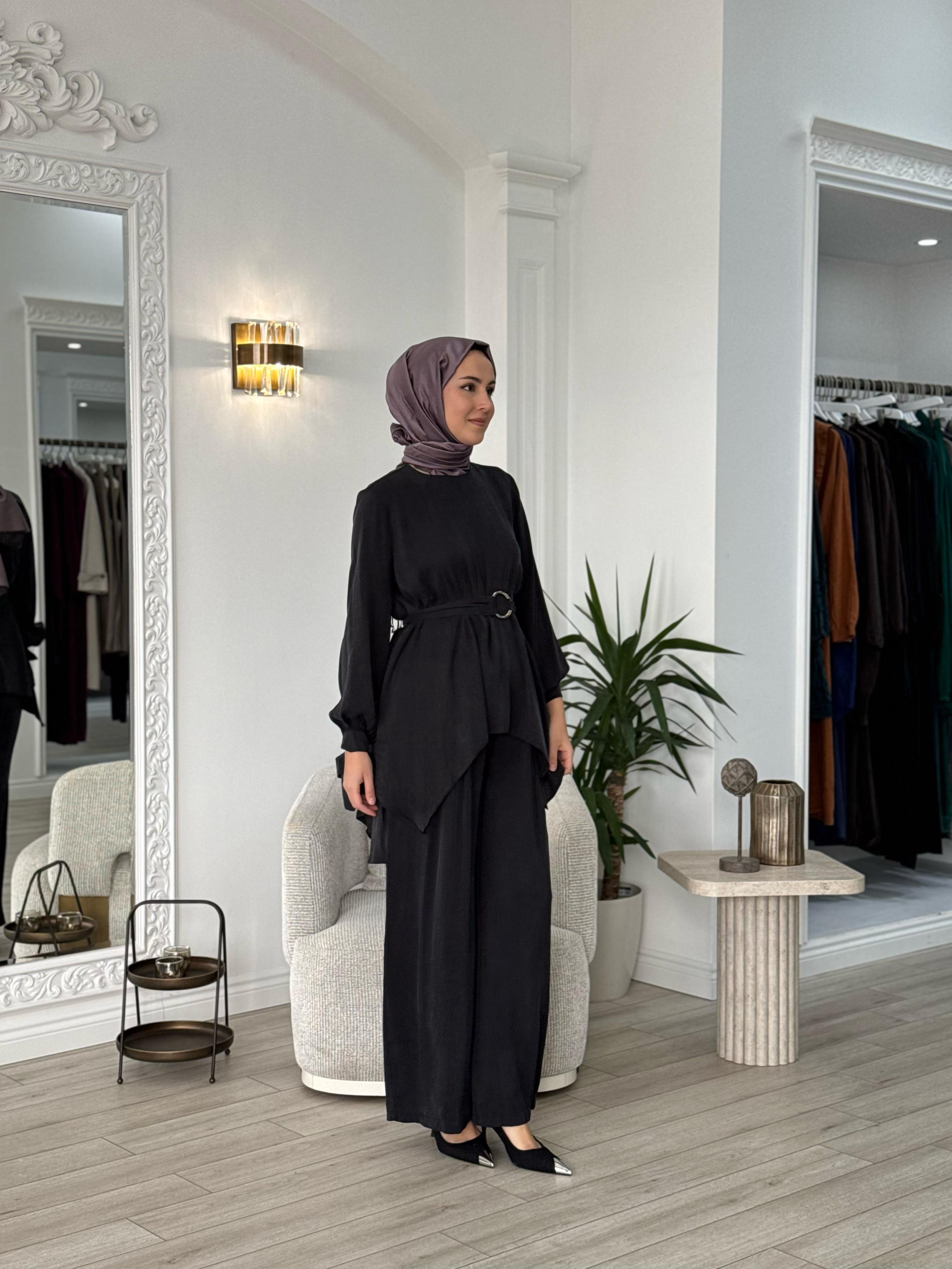 Niqozza Ginny İpek Bluz Pantolon Takım Siyah 25ss60161