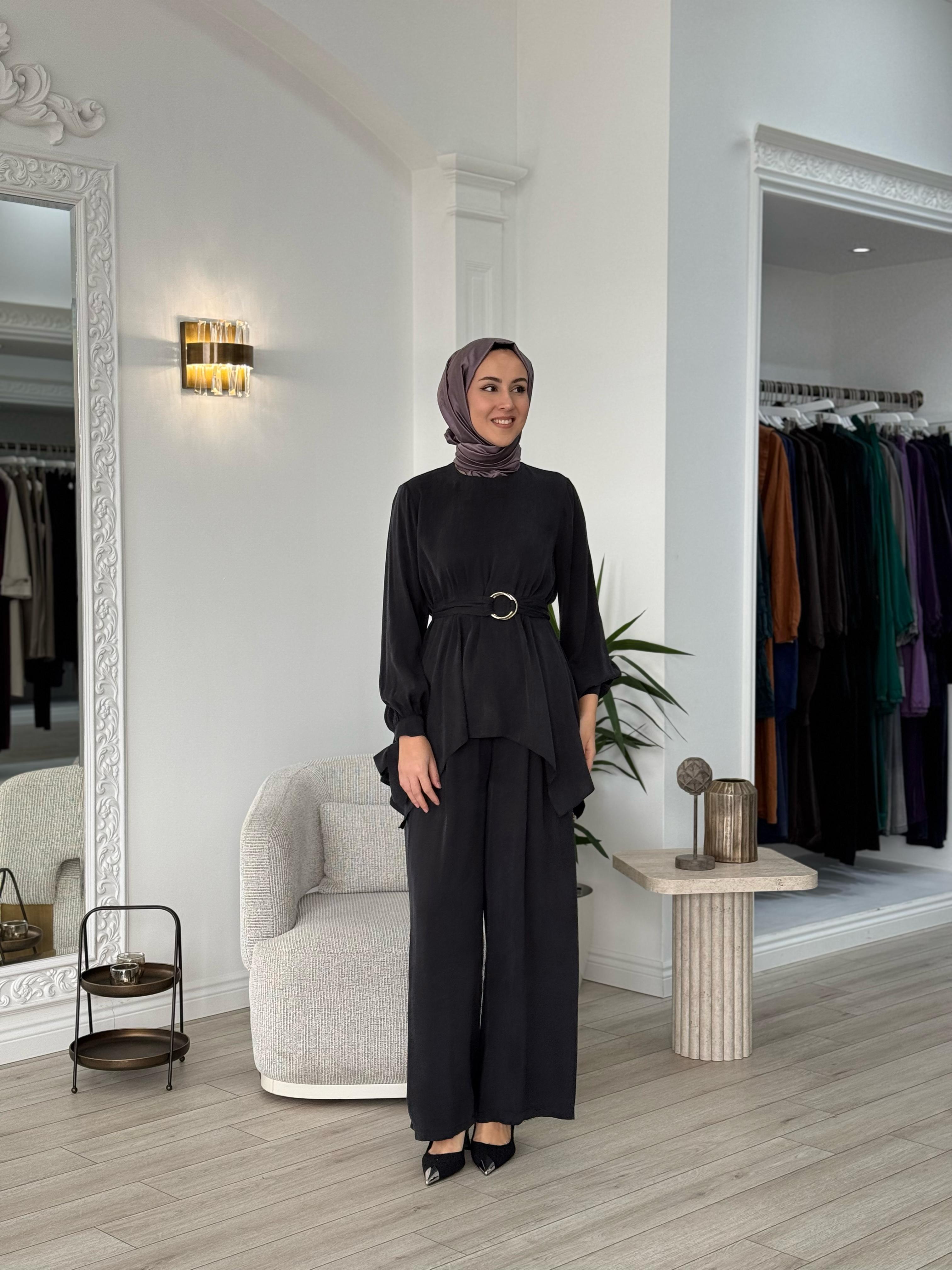 Niqozza Ginny İpek Bluz Pantolon Takım Siyah 25ss60161
