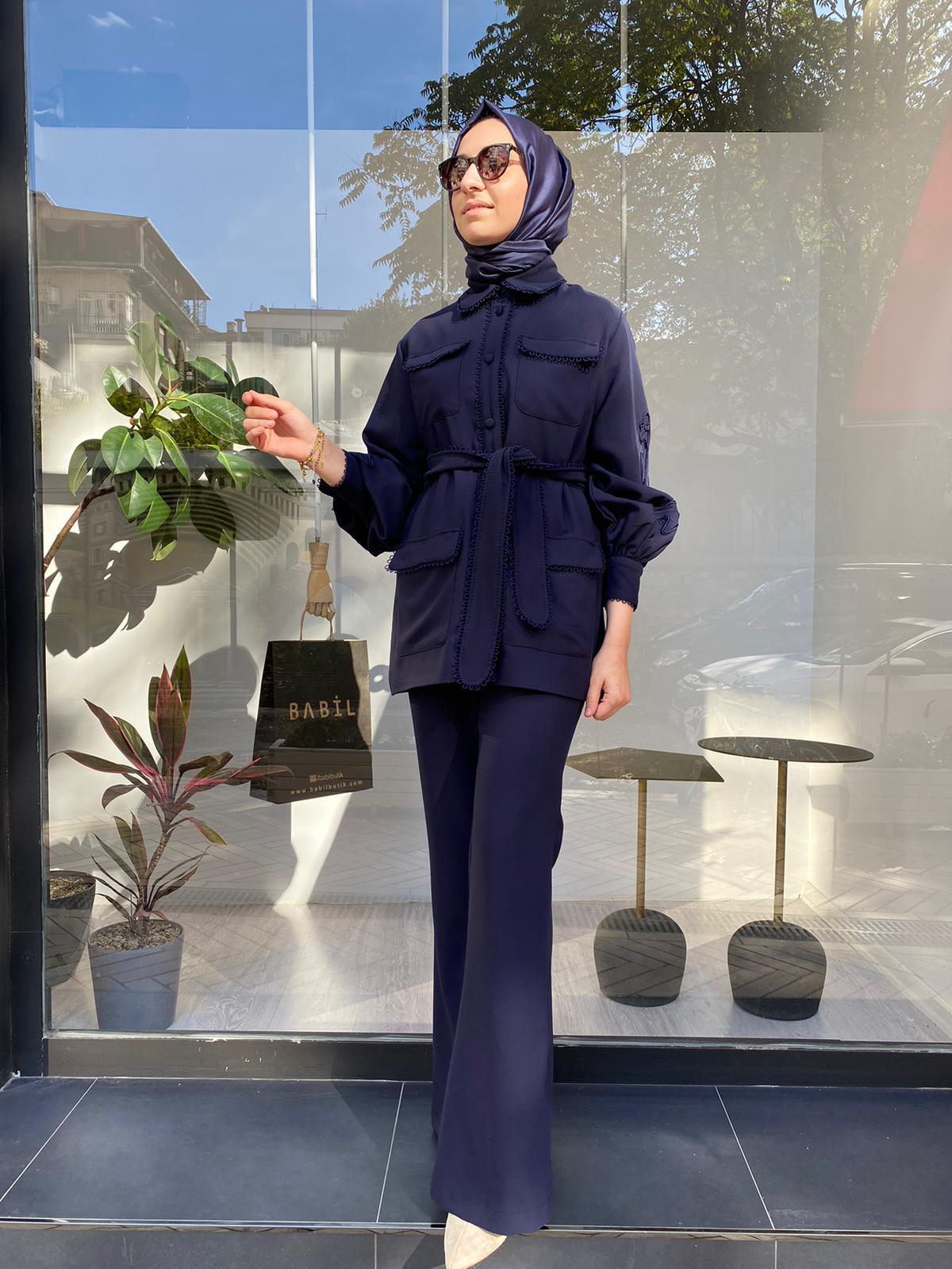 Niqozza Julia Güpür Detaylı Takım Lacivert 60073 - Babilbutik