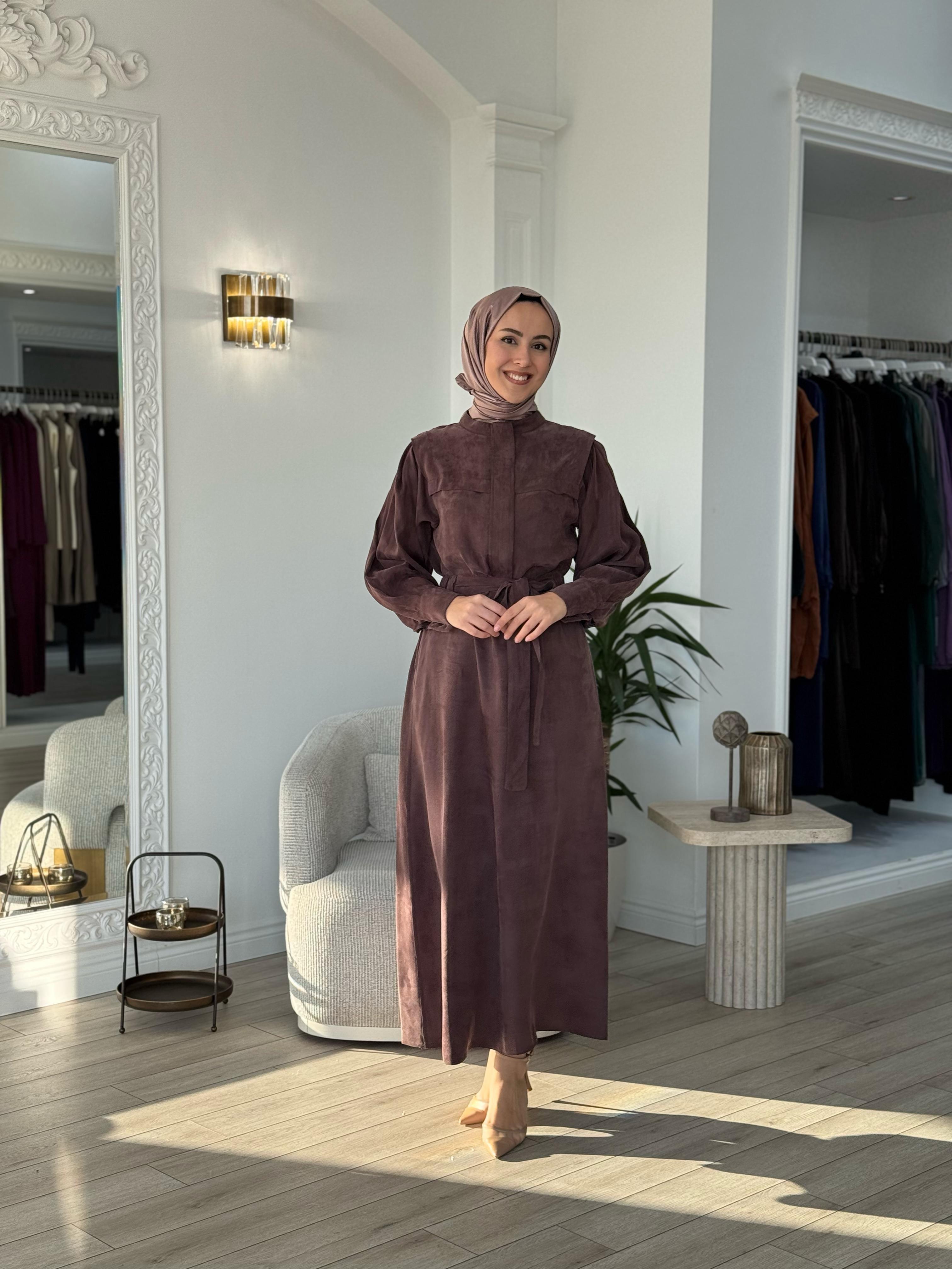 Niqozza Lilia İpek Fermuarlı Elbise Kahve 25ss50172