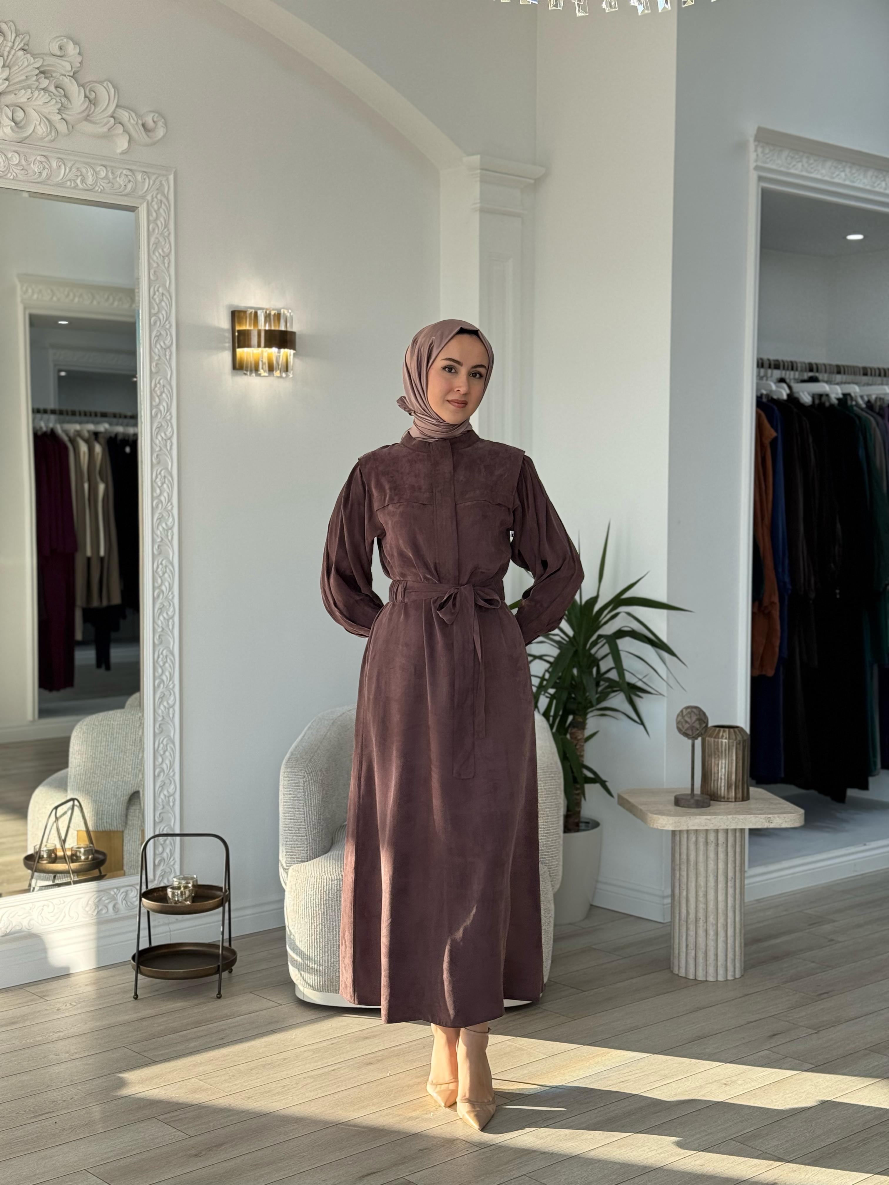 Niqozza Lilia İpek Fermuarlı Elbise Kahve 25ss50172