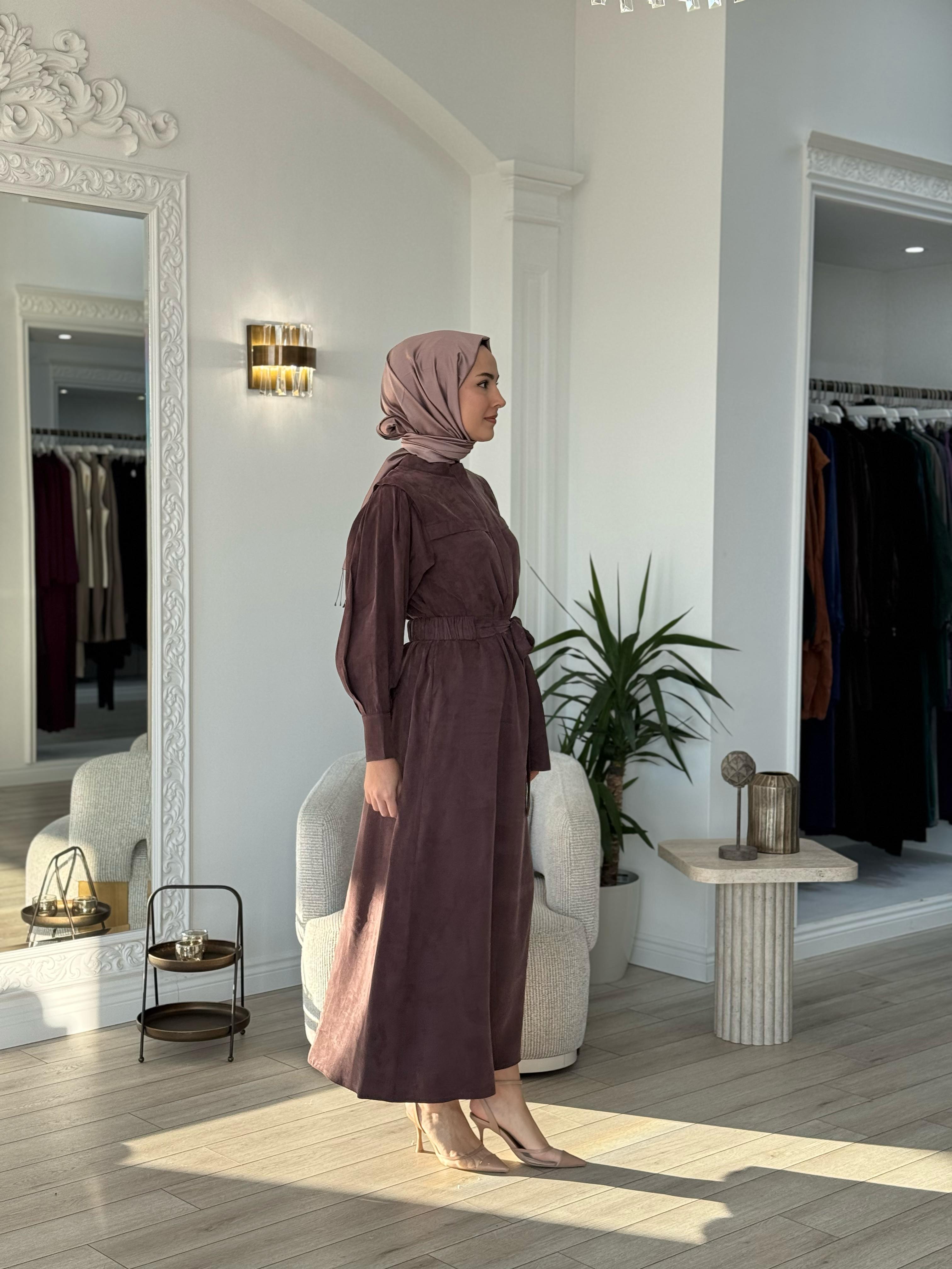 Niqozza Lilia İpek Fermuarlı Elbise Kahve 25ss50172